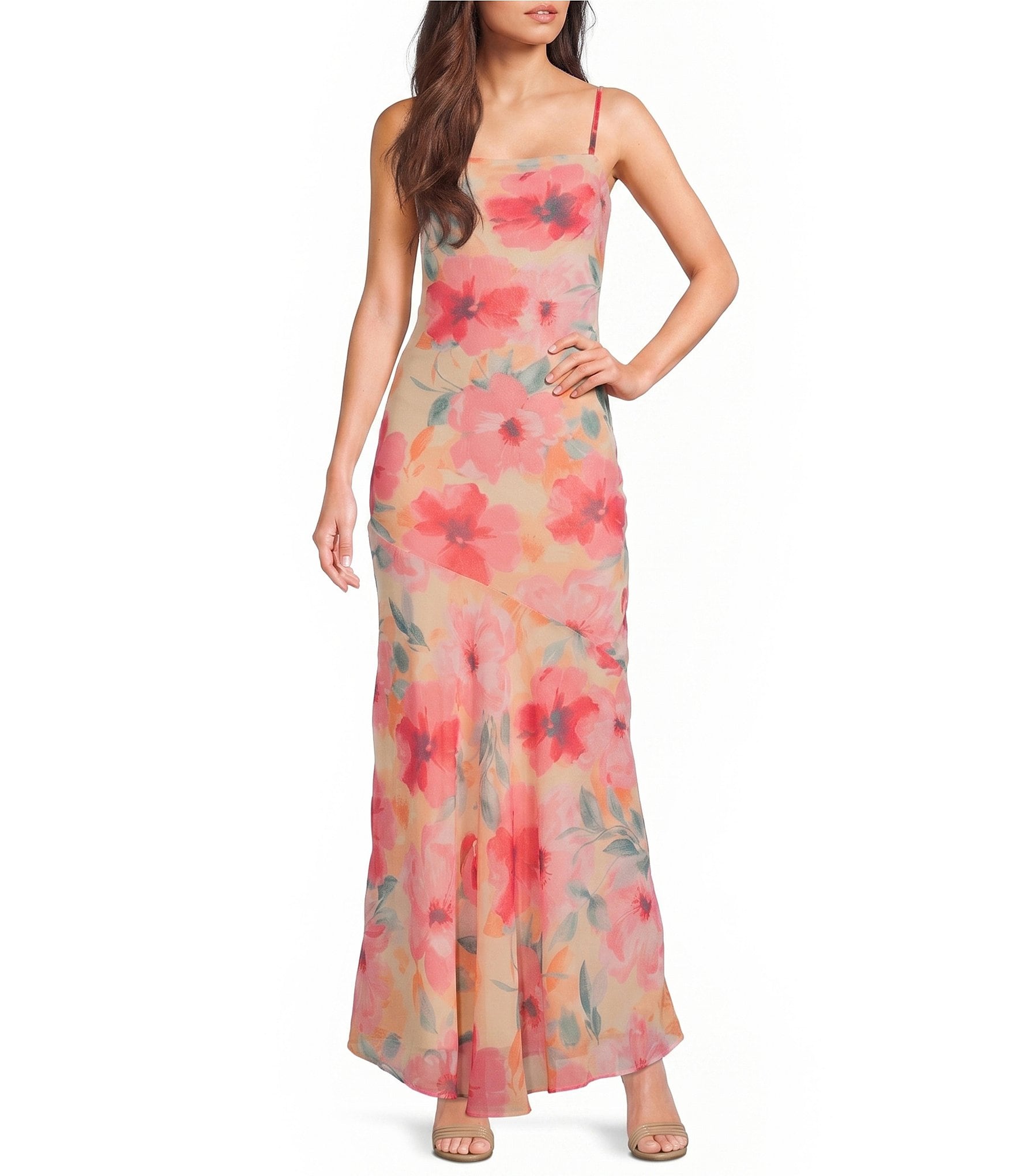Dear Moon Chiffon Floral Printed Strapless Scarf Maxi Dress
