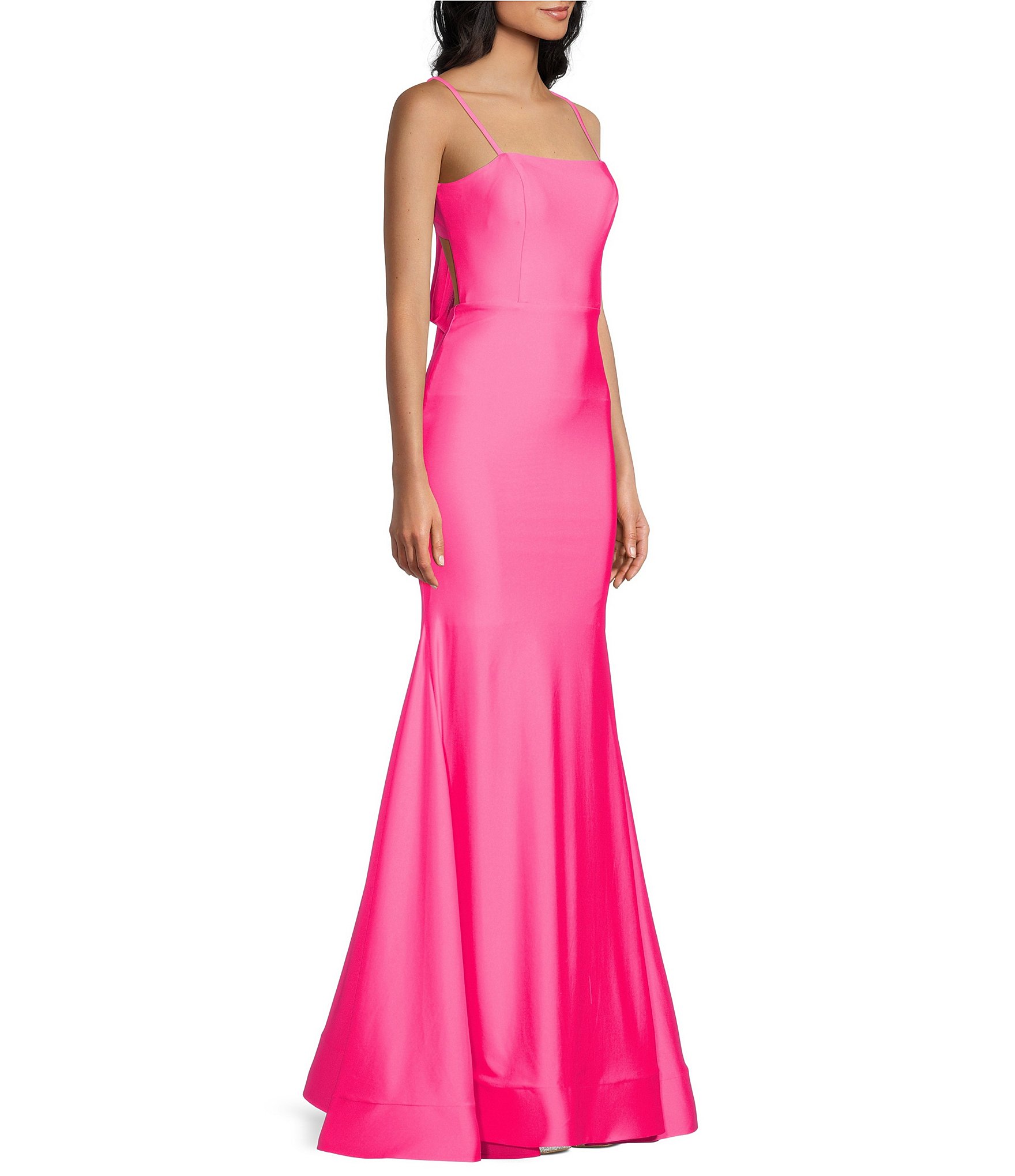 Dear Moon Square Neck Ruched Tie Back Ball Gown