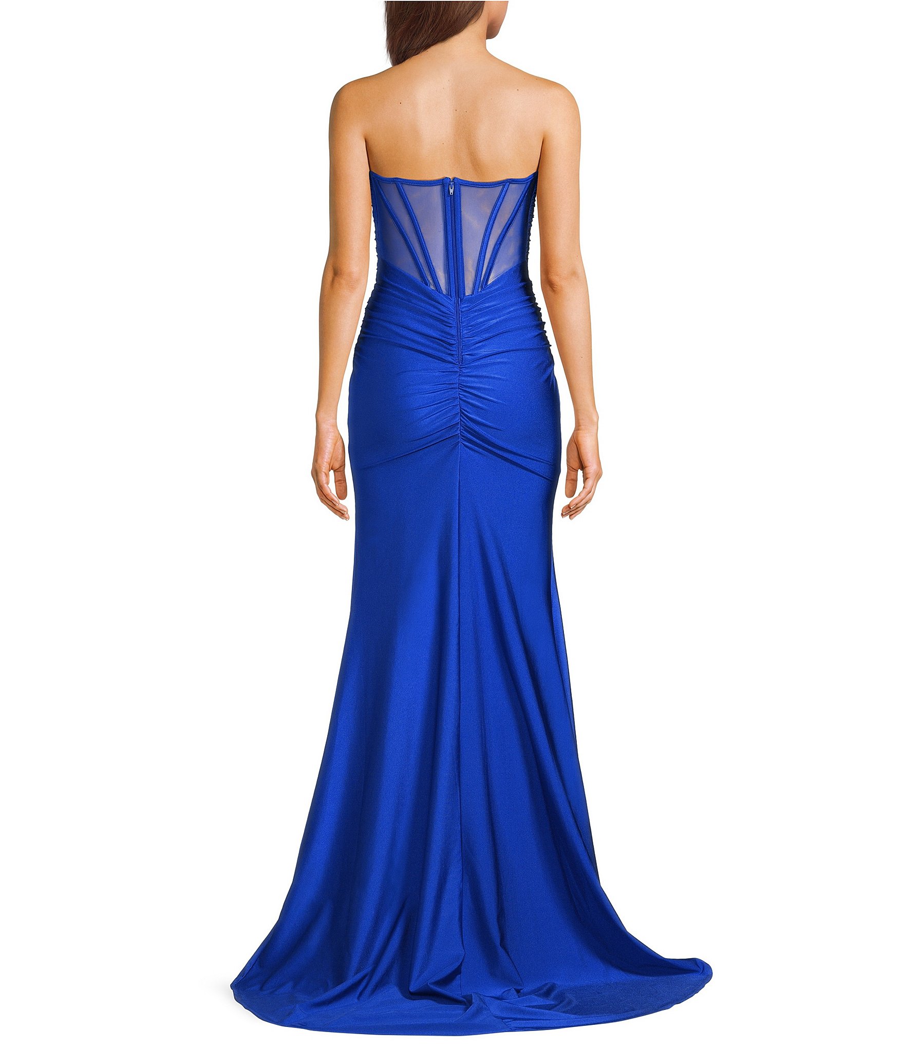 Dear Moon Strapless V-Neck Corseted Back Side Slit Dress