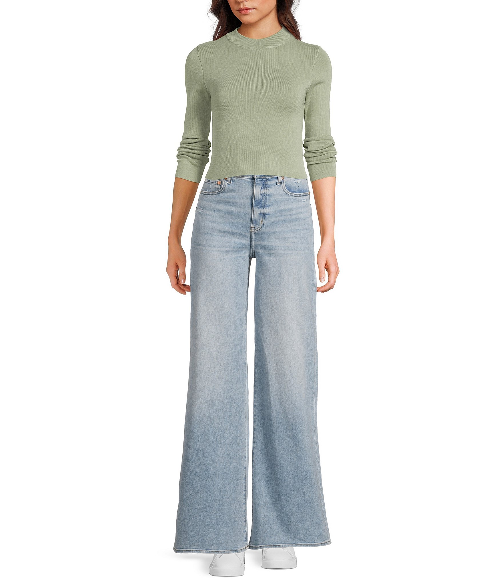 Dee Elly Crew Neck Long Sleeve Coordinating Green Top