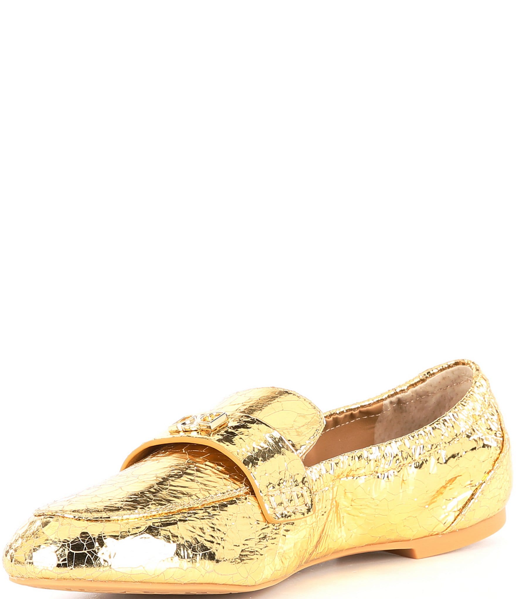 Deltan James Crinkle Metallic Leather Logo Hardware Loafers