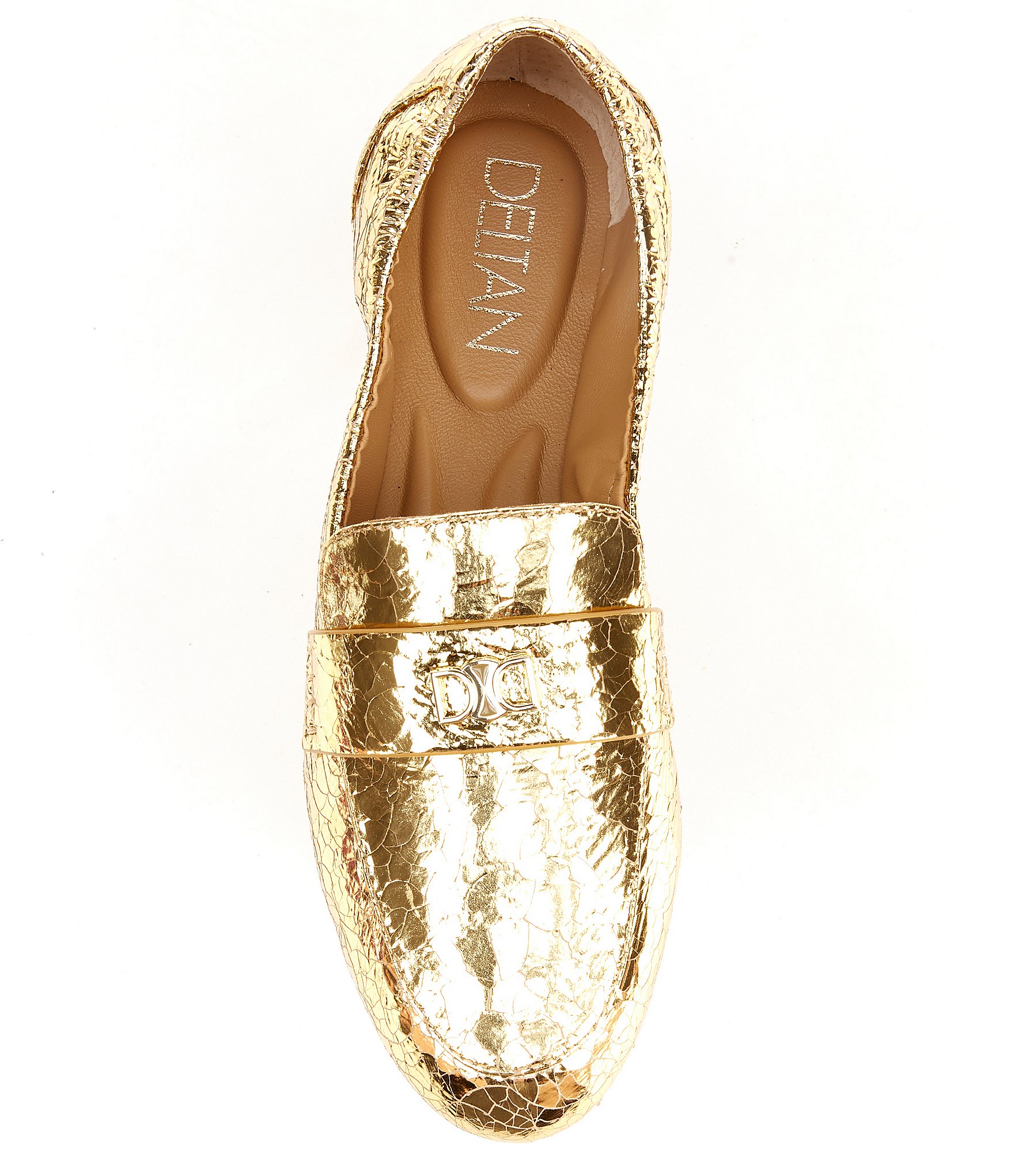 Deltan James Crinkle Metallic Leather Logo Hardware Loafers