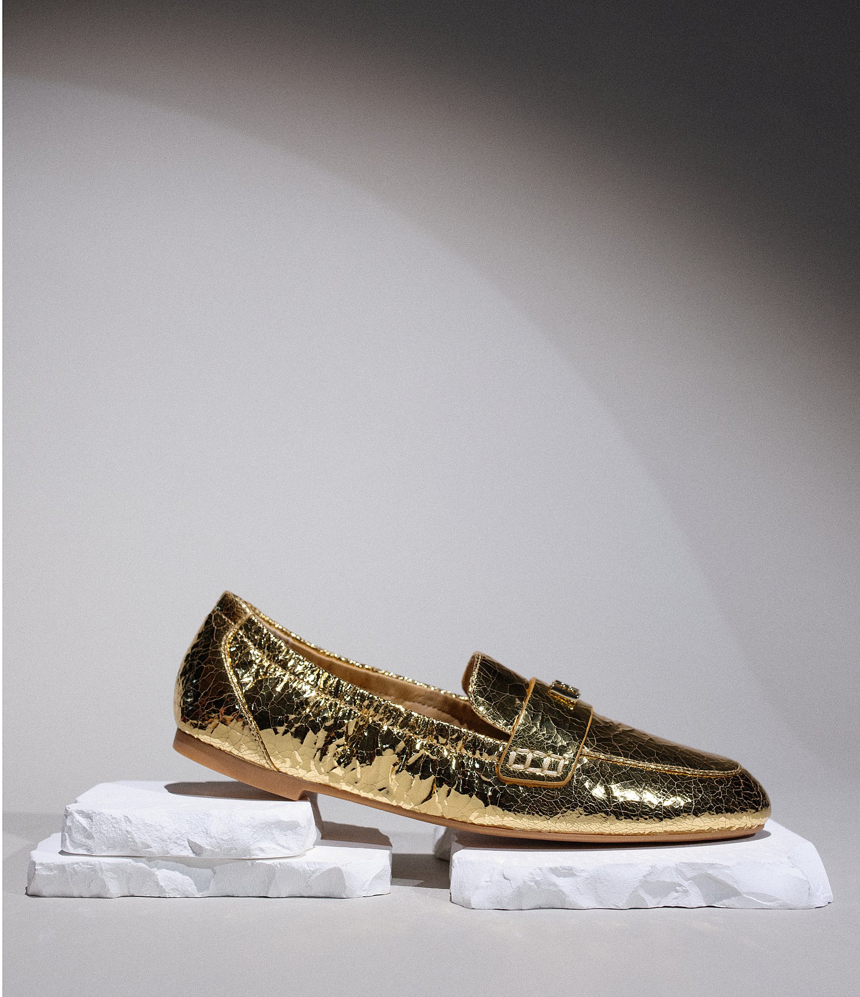 Deltan James Crinkle Metallic Leather Logo Hardware Loafers