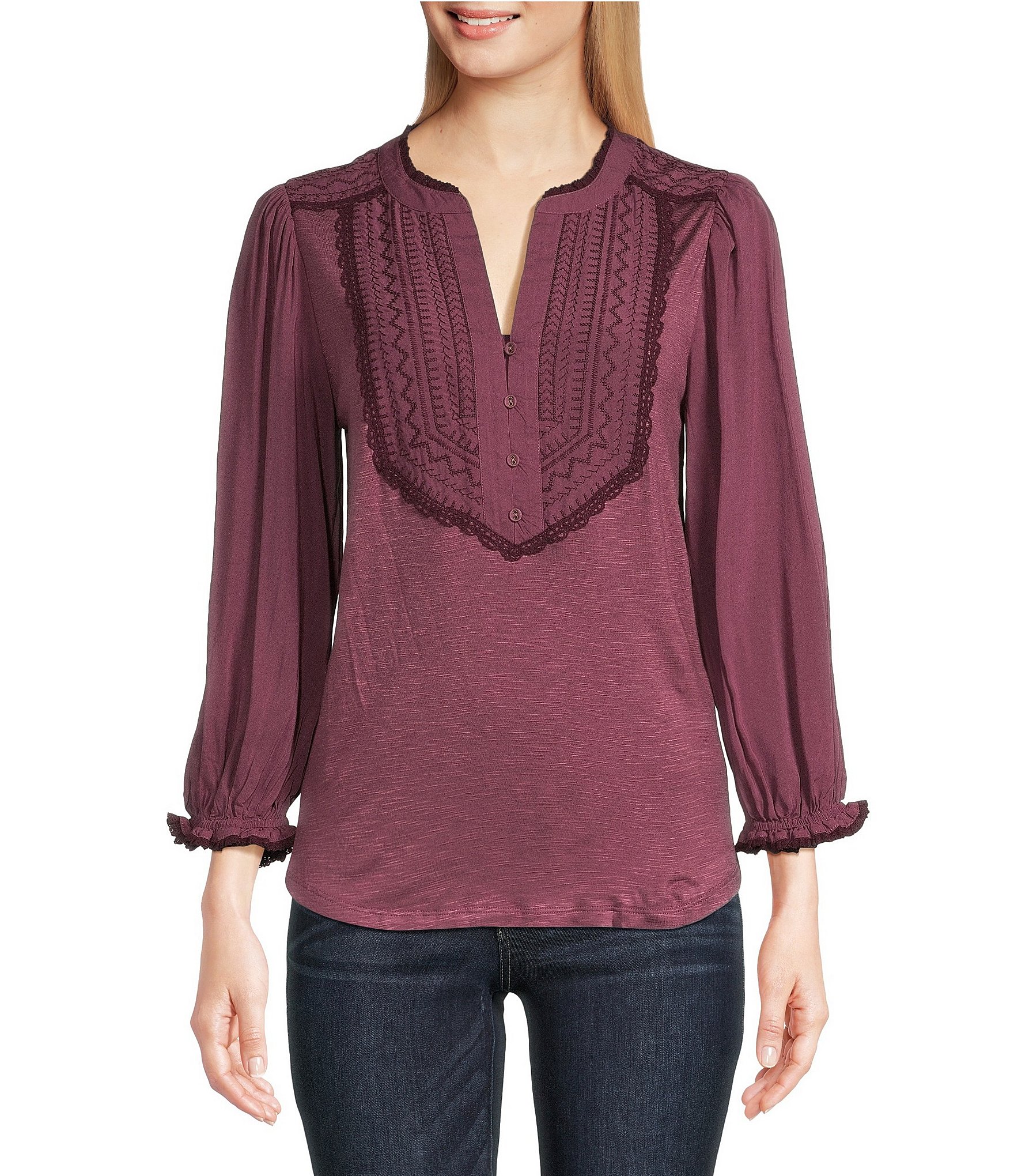 Democracy Knot-Front Knit-to-Woven Top - 20824657