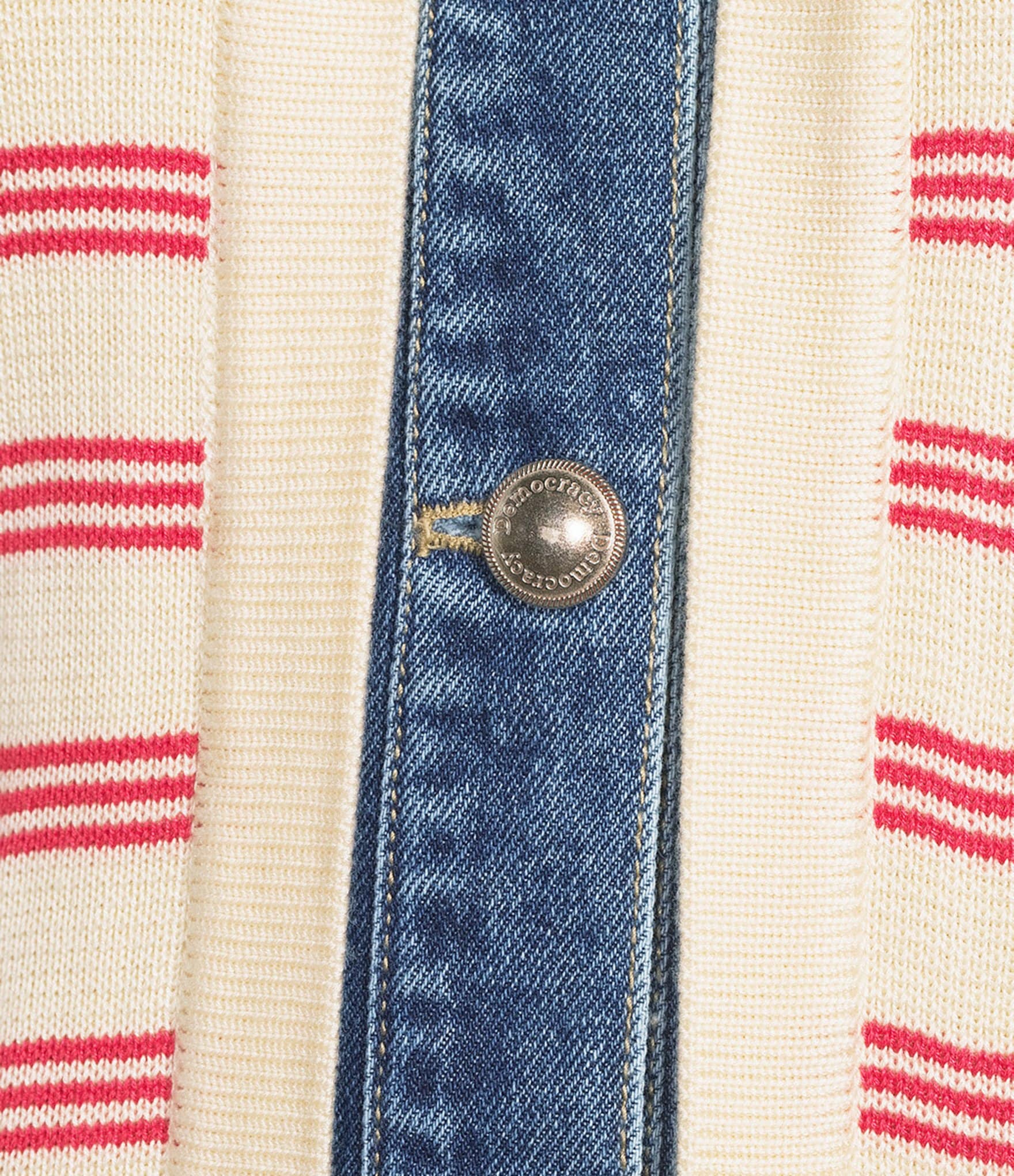 Democracy Mixed-Media Stripe Point Collar Long Sleeve Contrast Trim Button Front Jacket