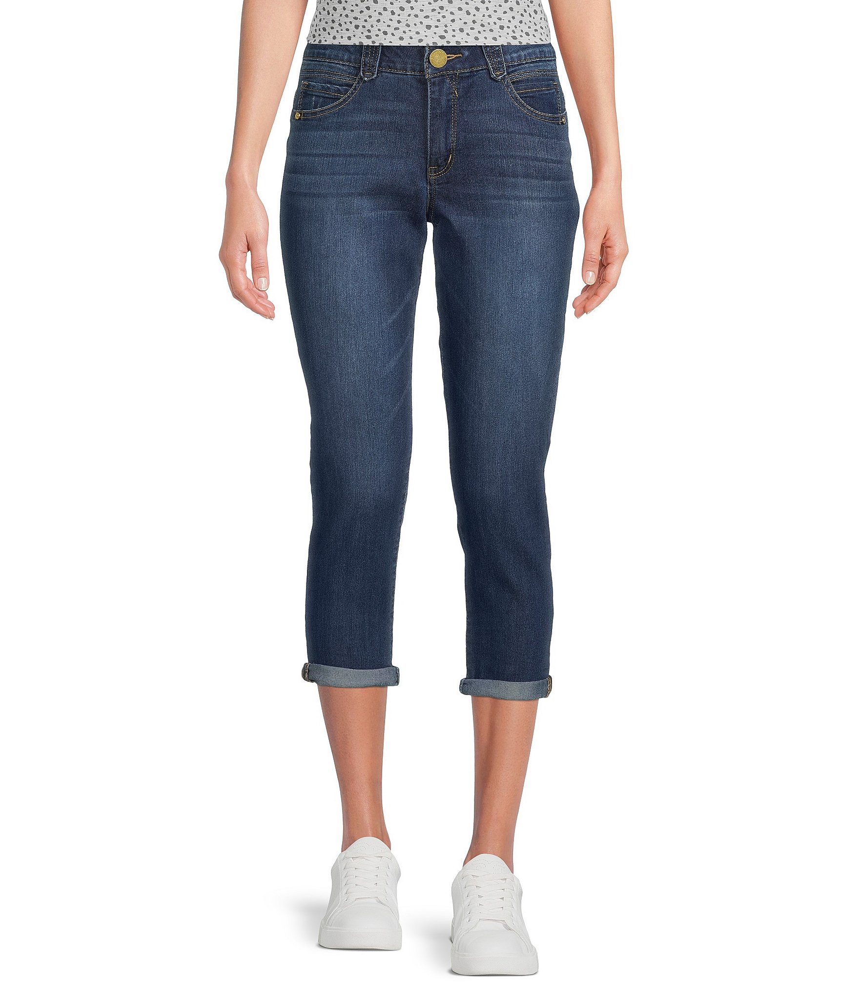 Democracy Petite Size Absolution® Cuffed Capri Stretch Denim Skimmer  Jeans | Dillard's