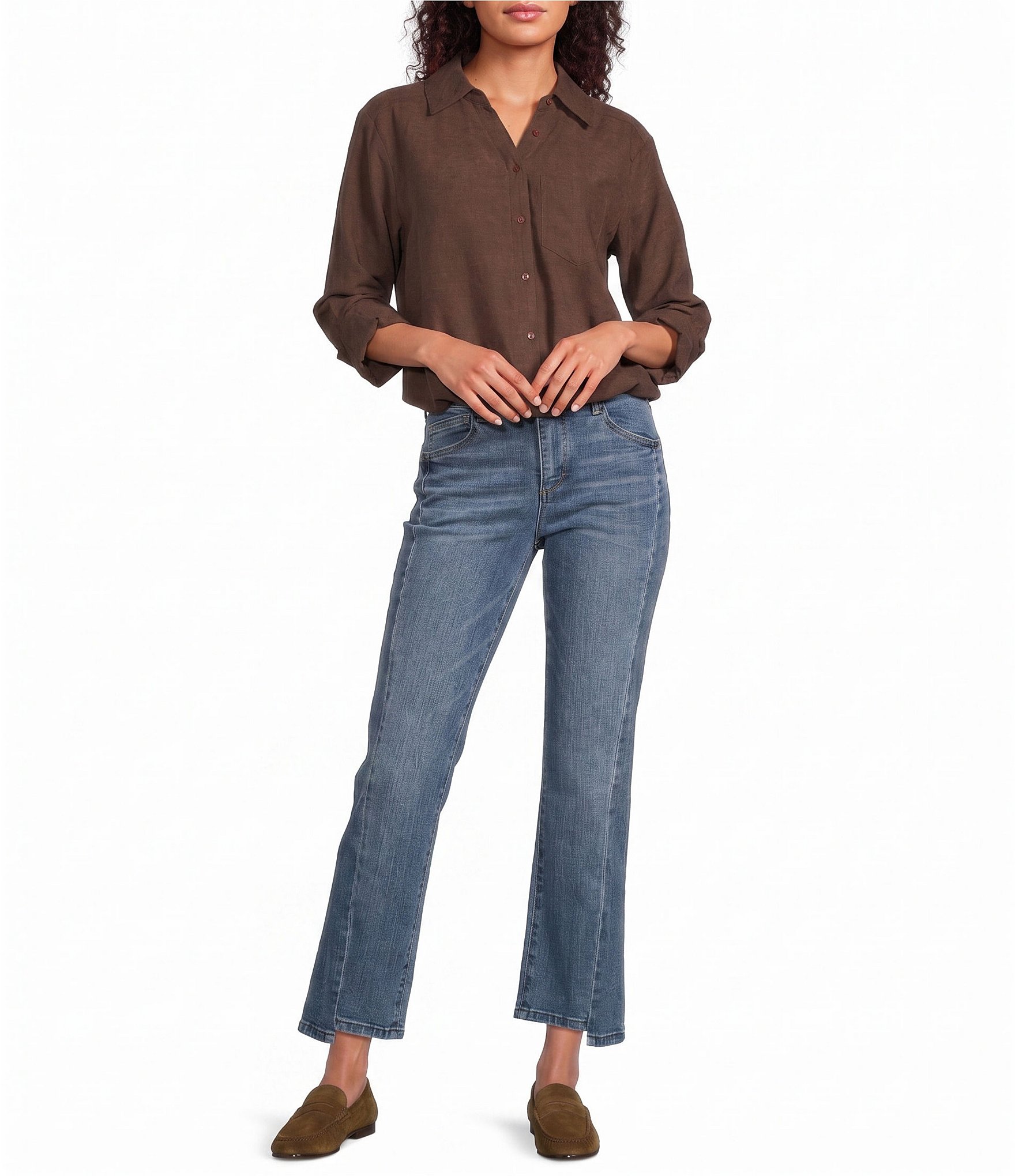 Democracy Petite Size Denim Step Hem Seam Cropped Jeans