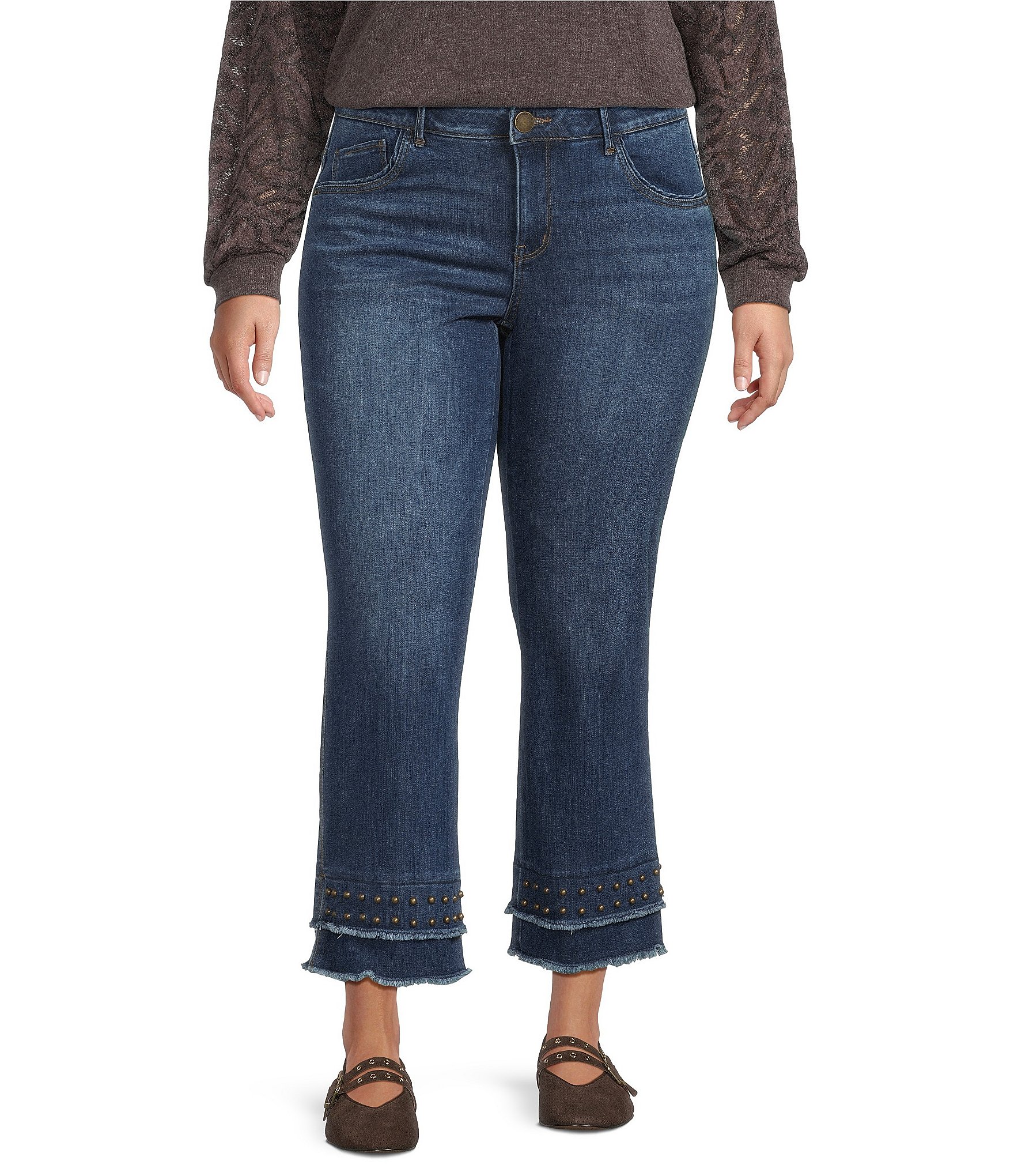Democracy Plus Size #double;Ab#double;solution® Kick Flare Double Layer Fray Hem Crop Jeans