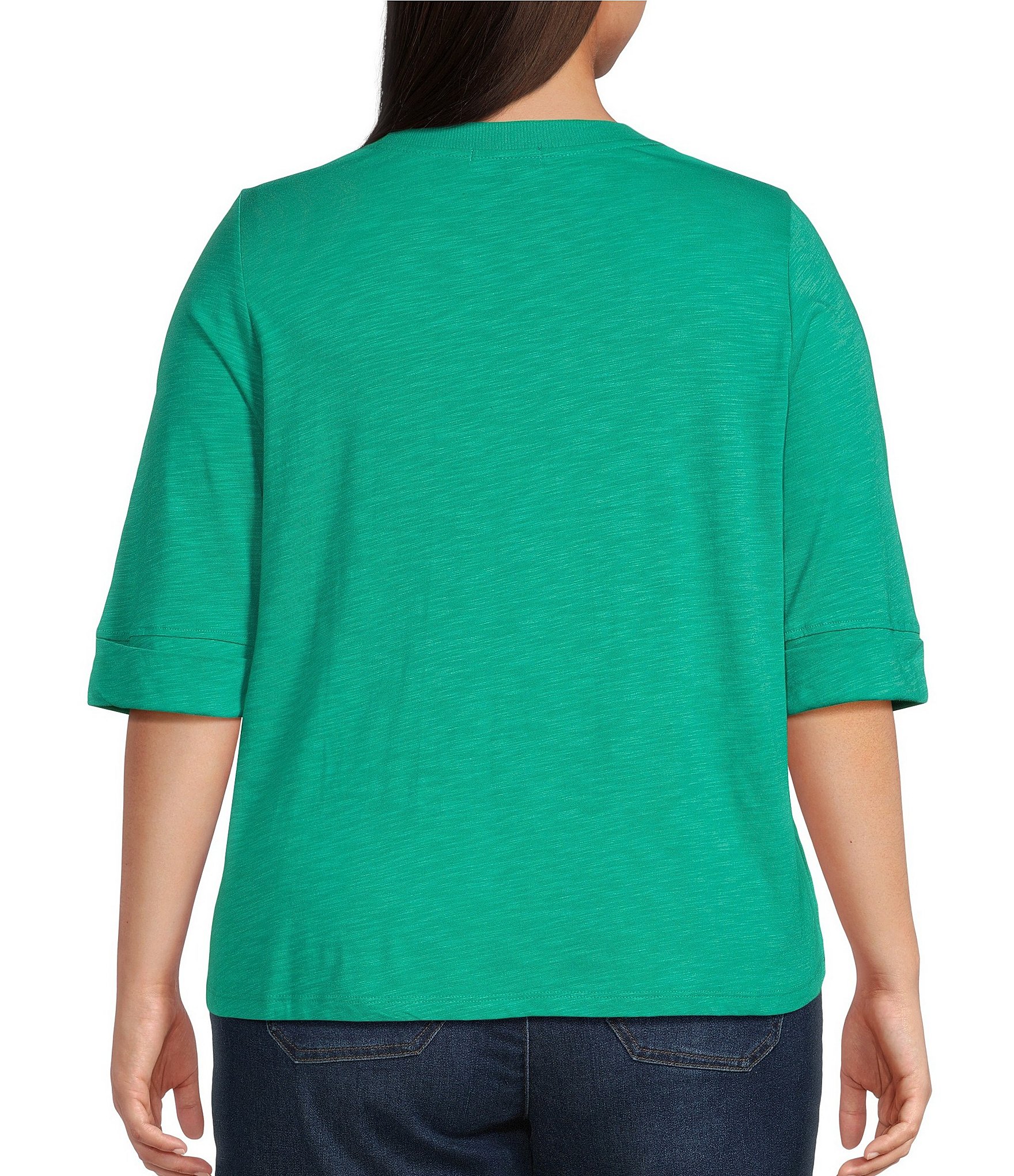 Democracy Plus Size Knit Split V-Neck Elbow Sleeve Top