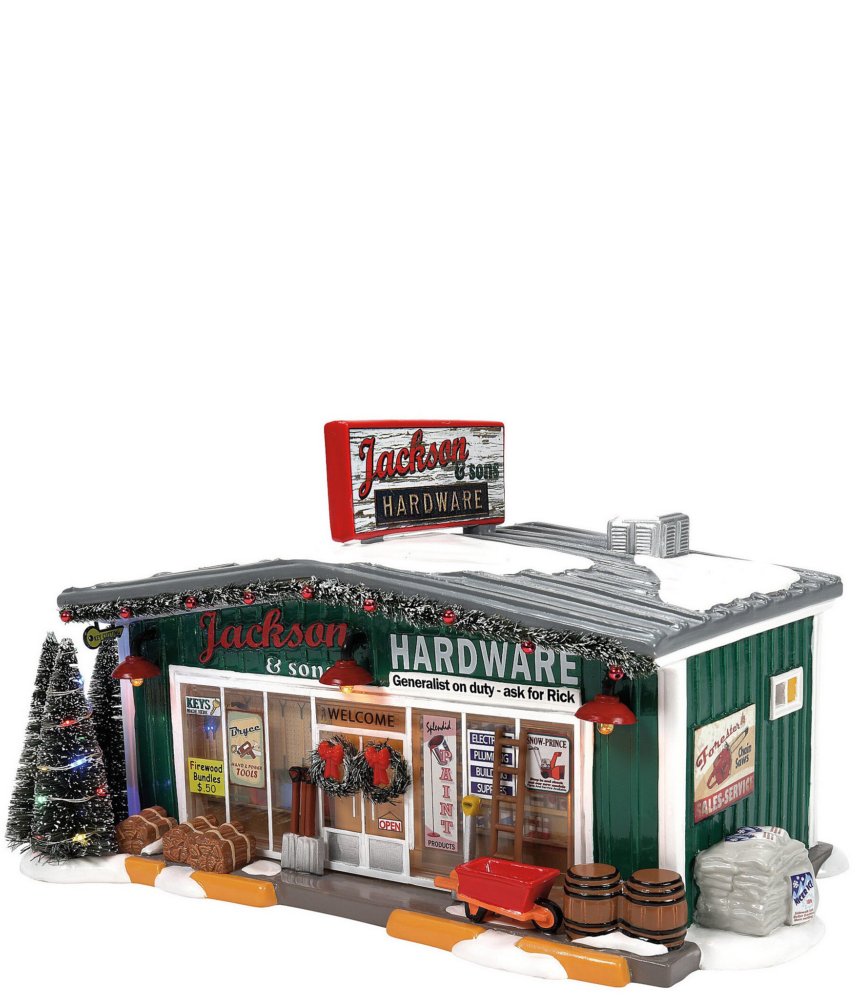 Department 56 Snow Village Jackson & Sons Hardware Lit Building | Dillard's