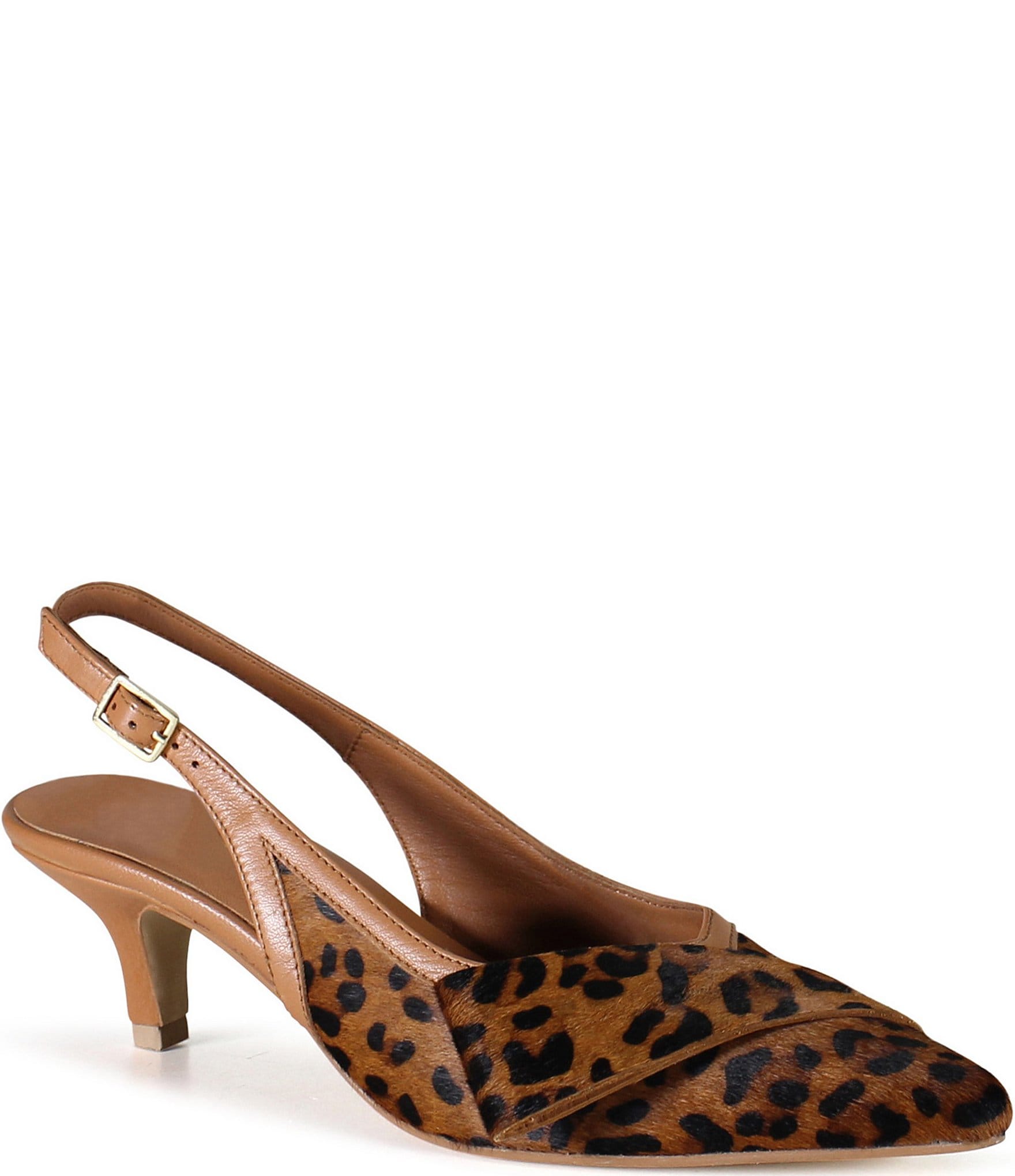 Diba True Settle Down Leopard Print Calf Hair Slingback Kitten Heel Pumps