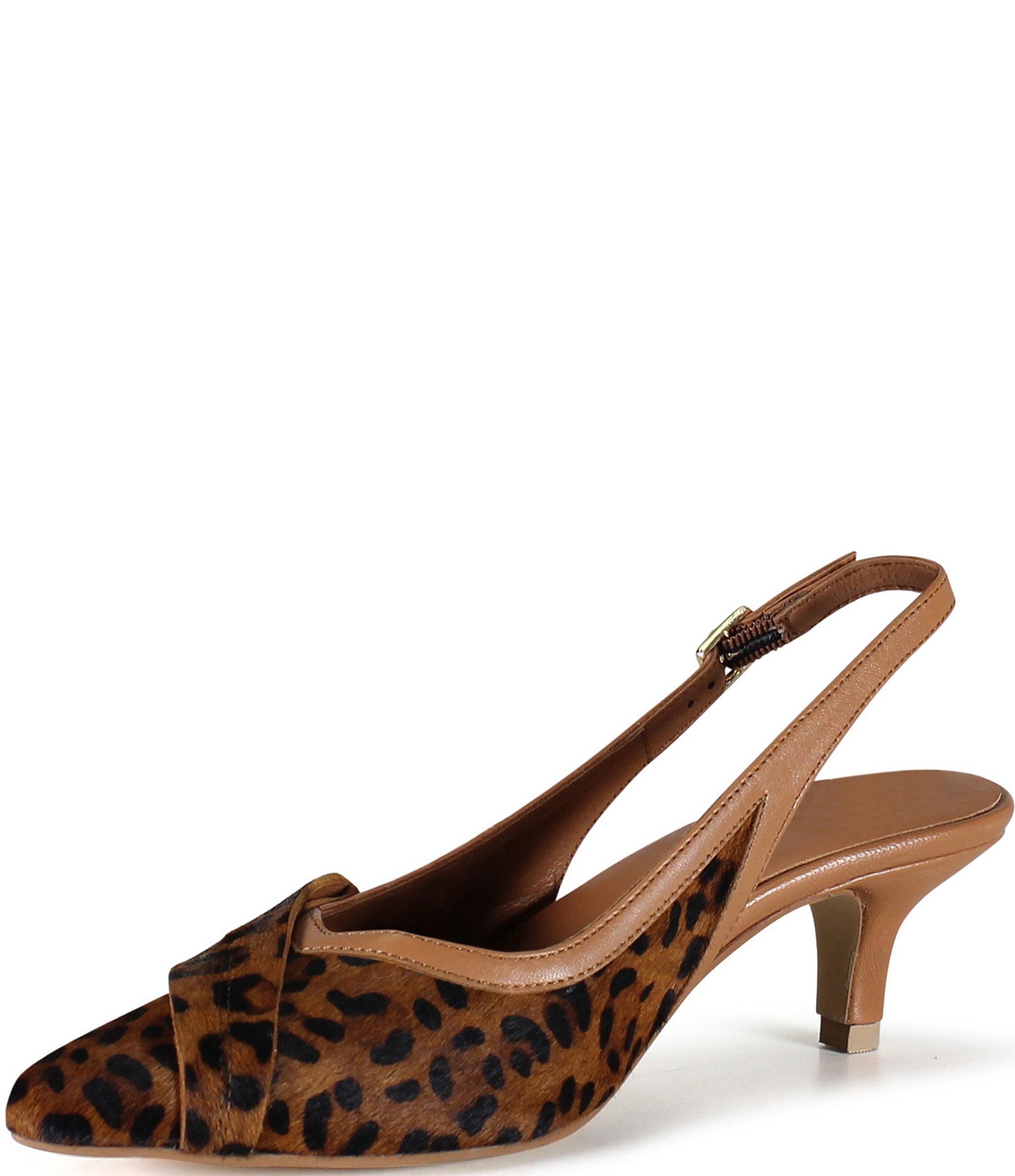 Diba True Settle Down Leopard Print Calf Hair Slingback Kitten Heel Pumps