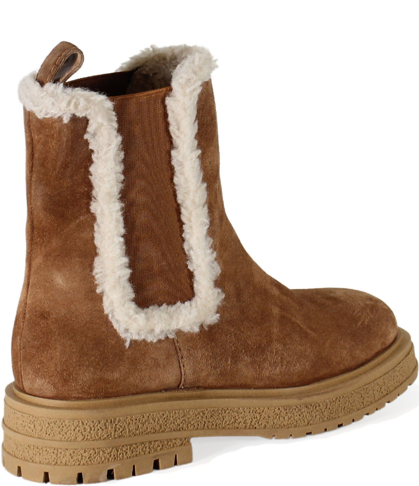 Diba True Tempra Ture Suede and Faux Shearling Lugged Platform Chelsea Booties