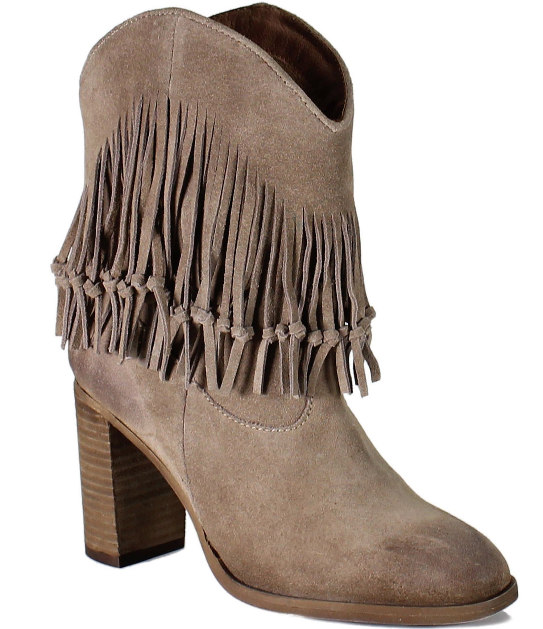 Diba True True Sky Suede Knotted Fringe Block Heel Booties | Dillard's