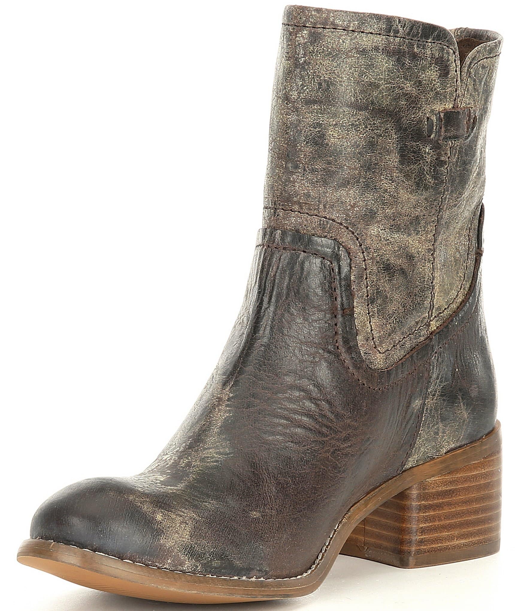 Diba True West Haven Distressed Leather Block Heel Western Boots