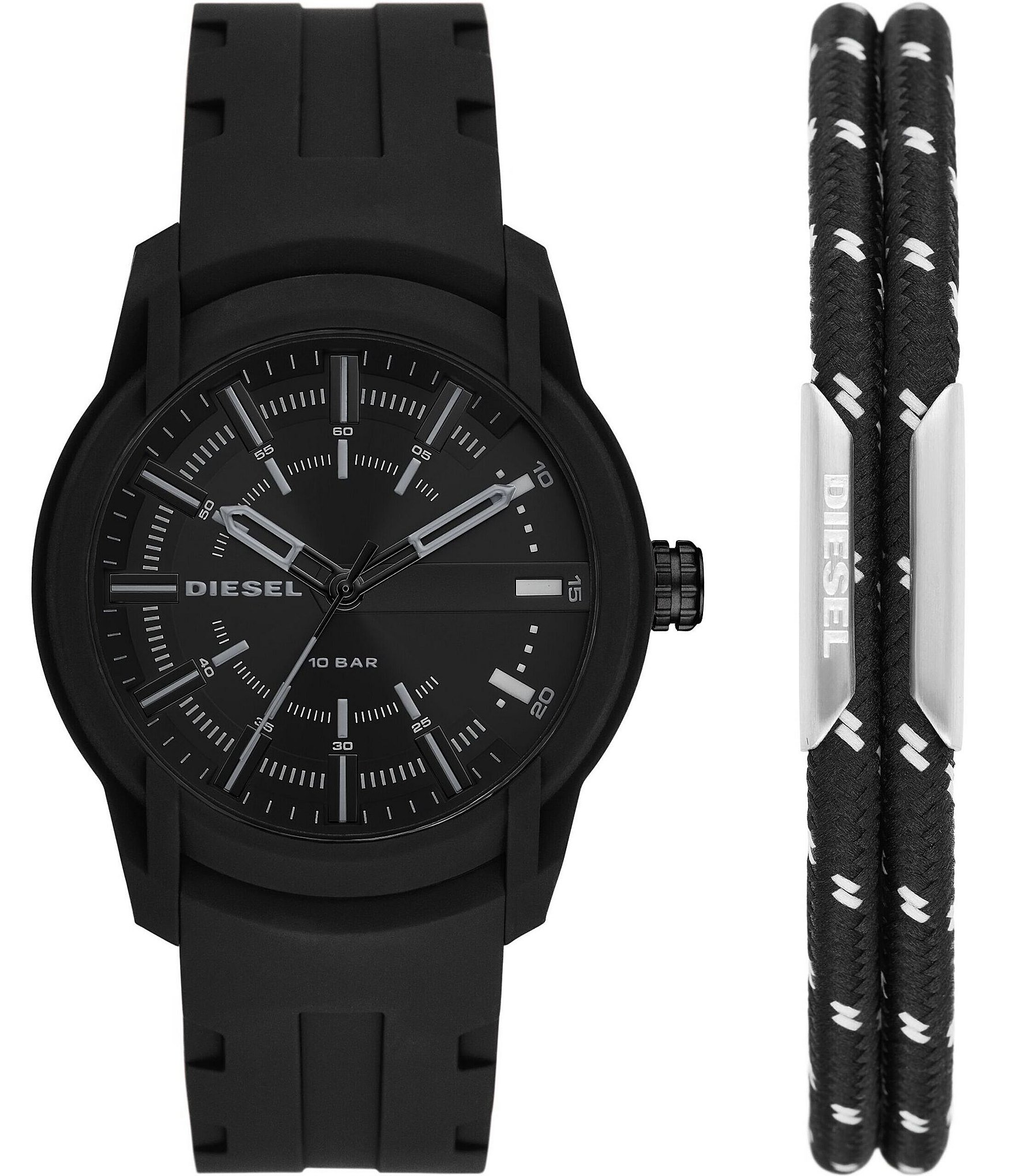 | and Armbar Silicone Set Dillard\'s Black Bracelet Three-Hand Diesel Watch