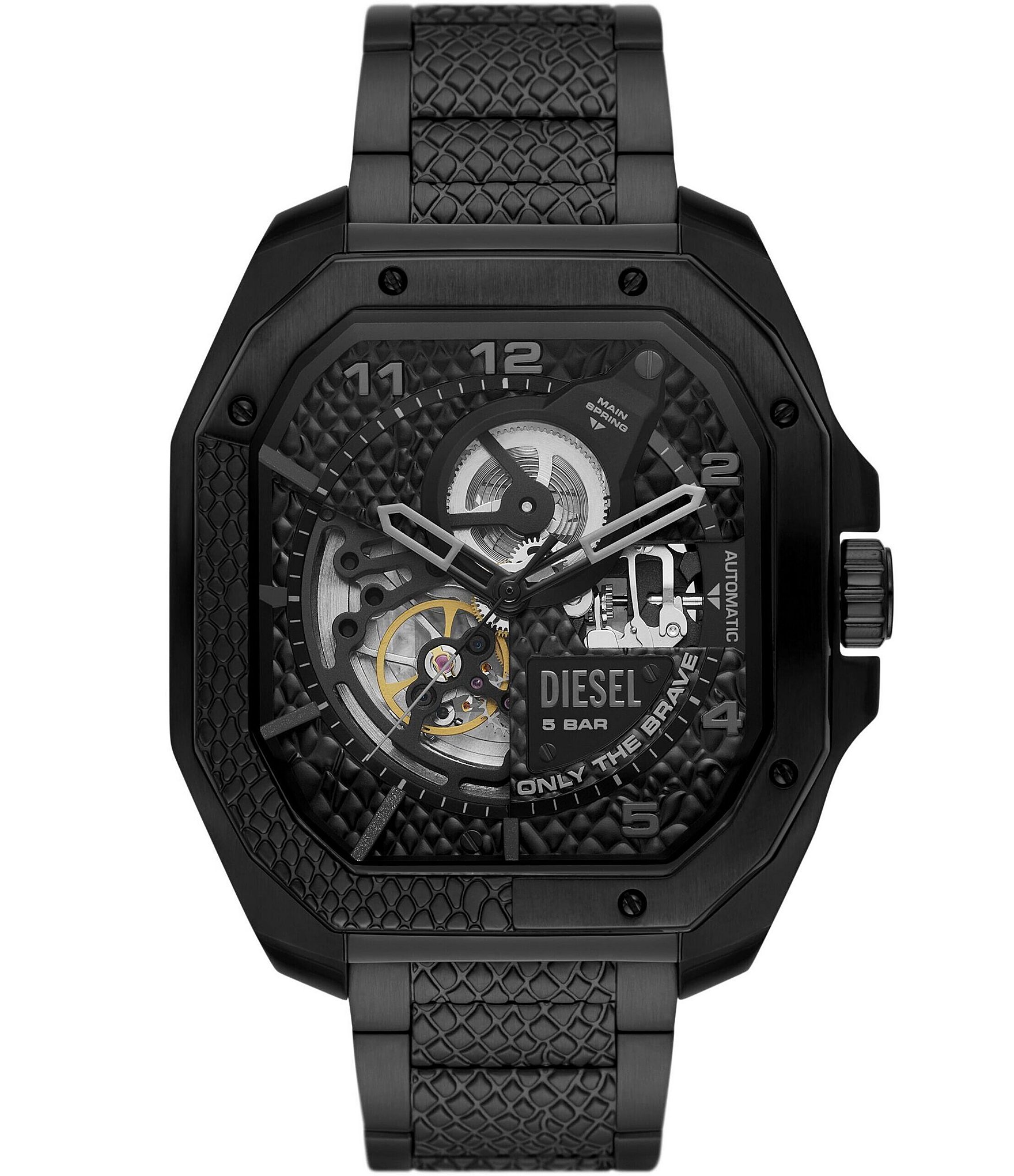 Diesel Men's Flayed Automatic Three-Hand Black-Tone Stainless Steel
