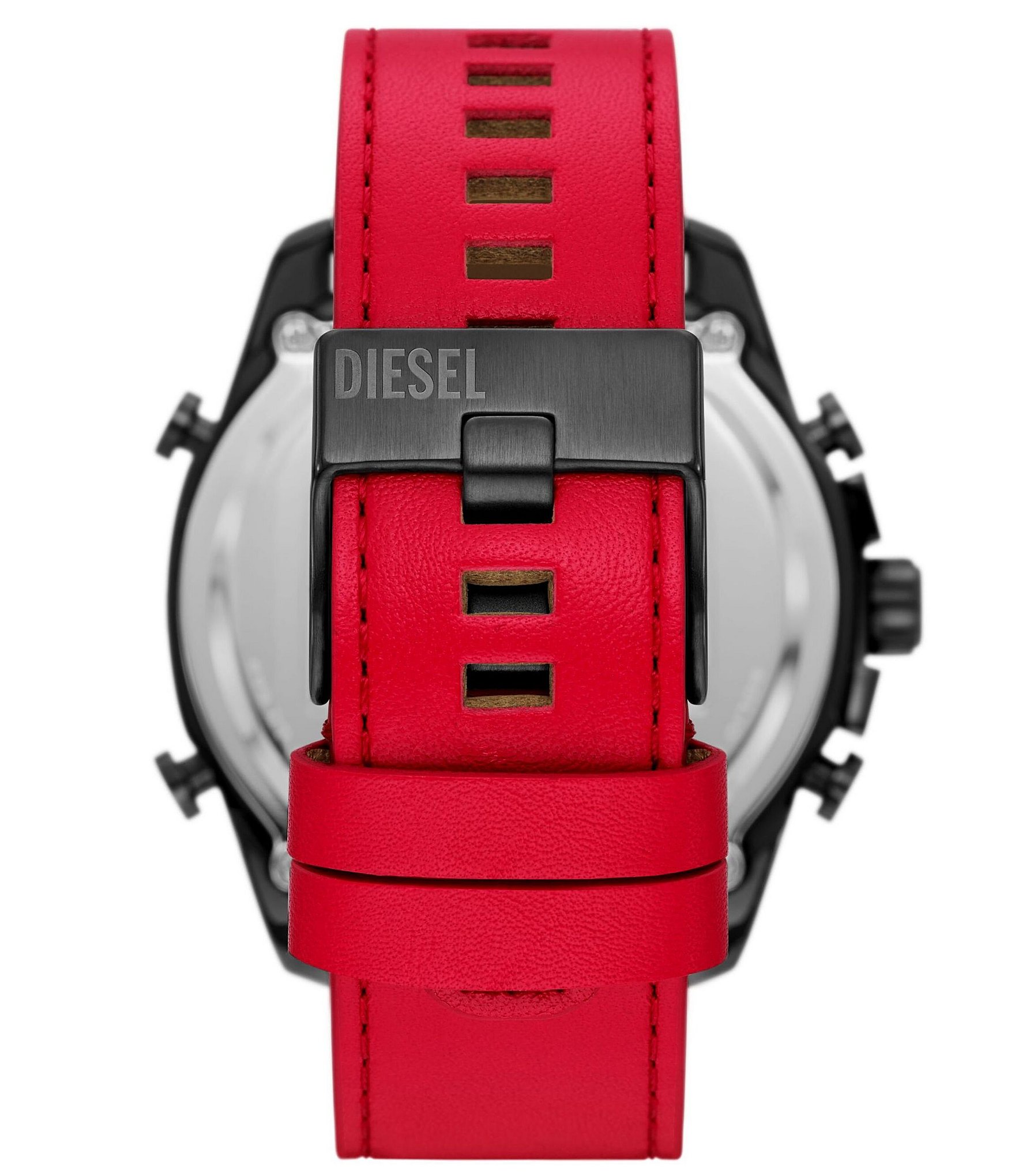 Diesel Men's Mega Chief Digital Analog Red and White Leather Strap Watch