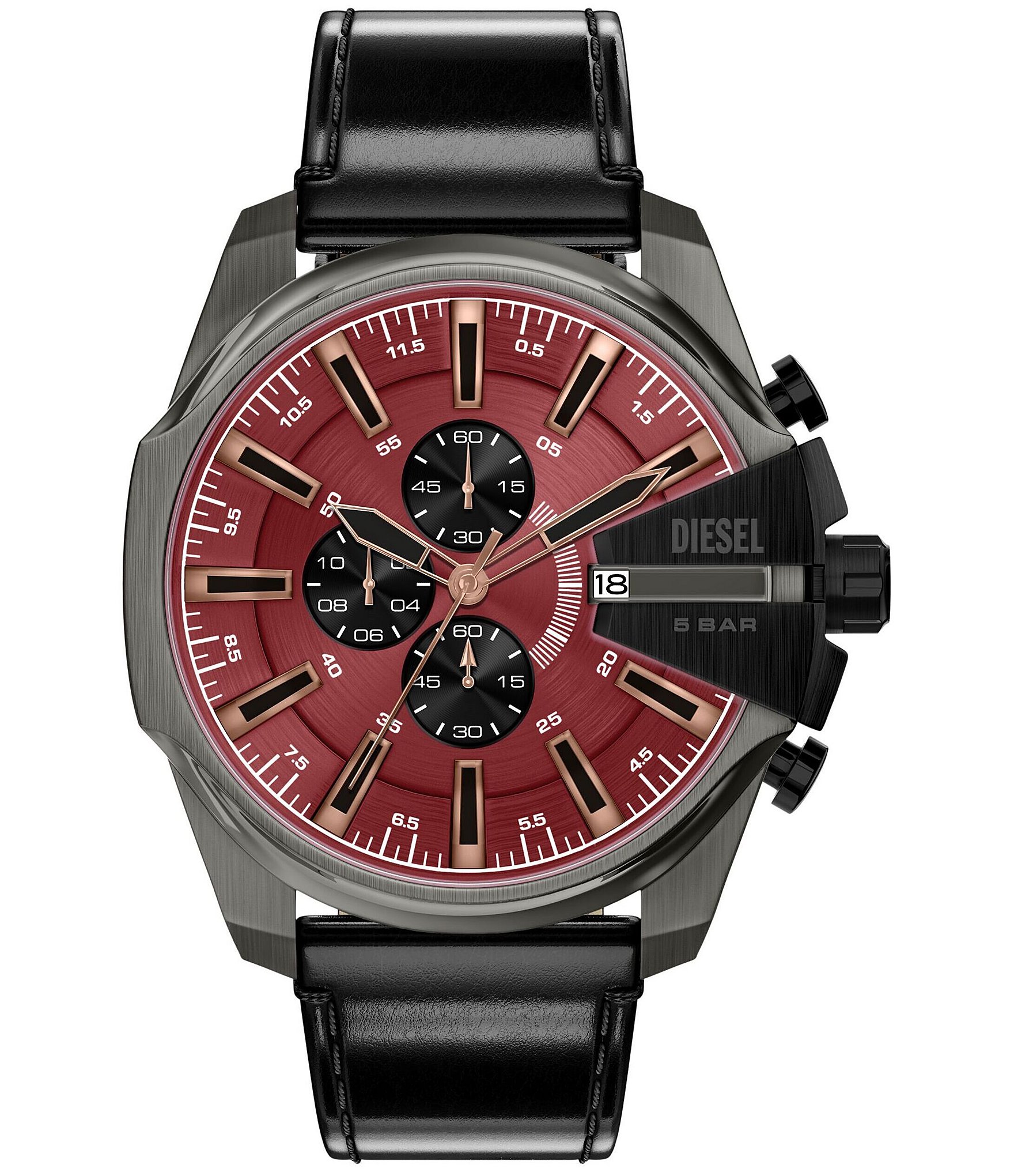 Diesel Men's Mega Chief Slim Chronograph Black Leather Strap Watch