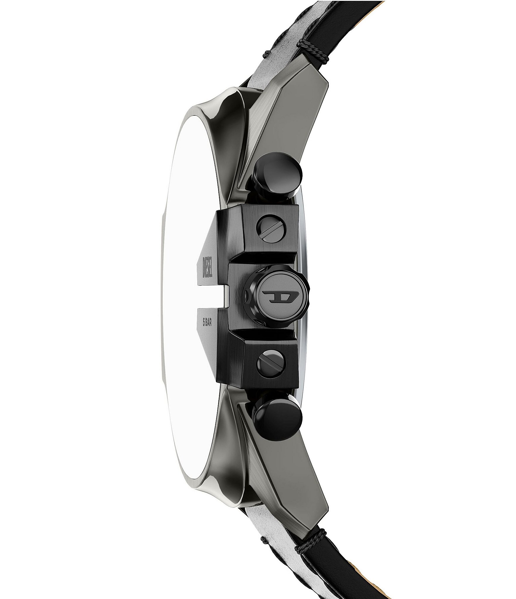 Diesel Men's Mega Chief Slim Chronograph Black Leather Strap Watch