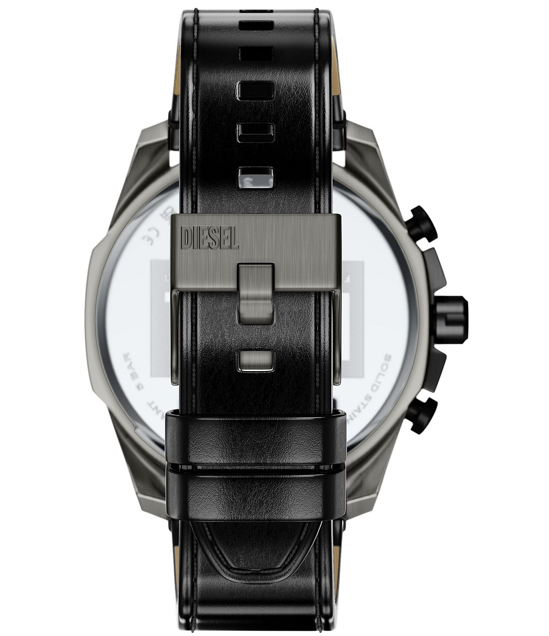 Diesel Men's Mega Chief Slim Chronograph Black Leather Strap Watch
