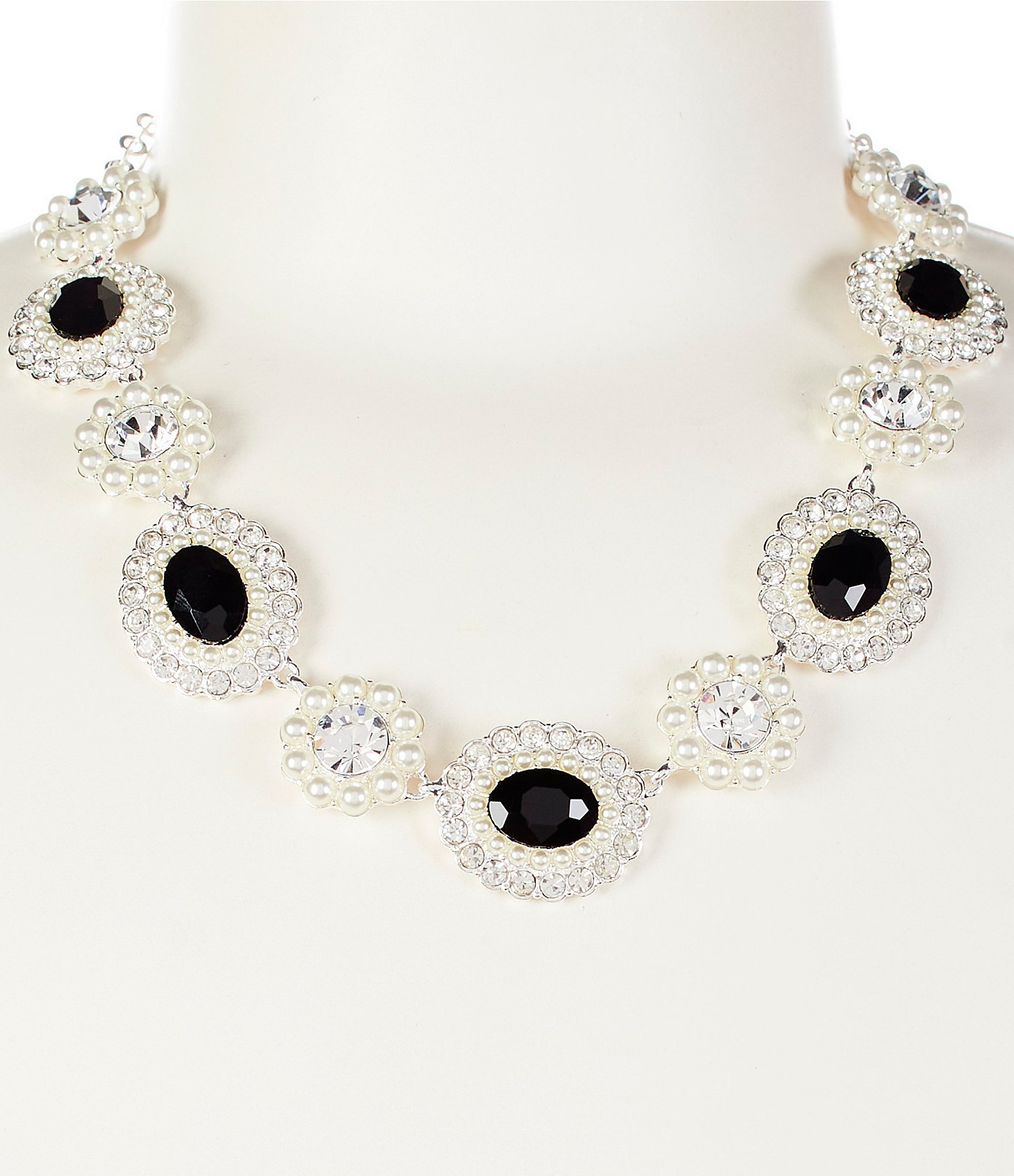 Dillard's Crystal & Pearl Pave Jet Stone Oval Collar Necklace | Dillard's