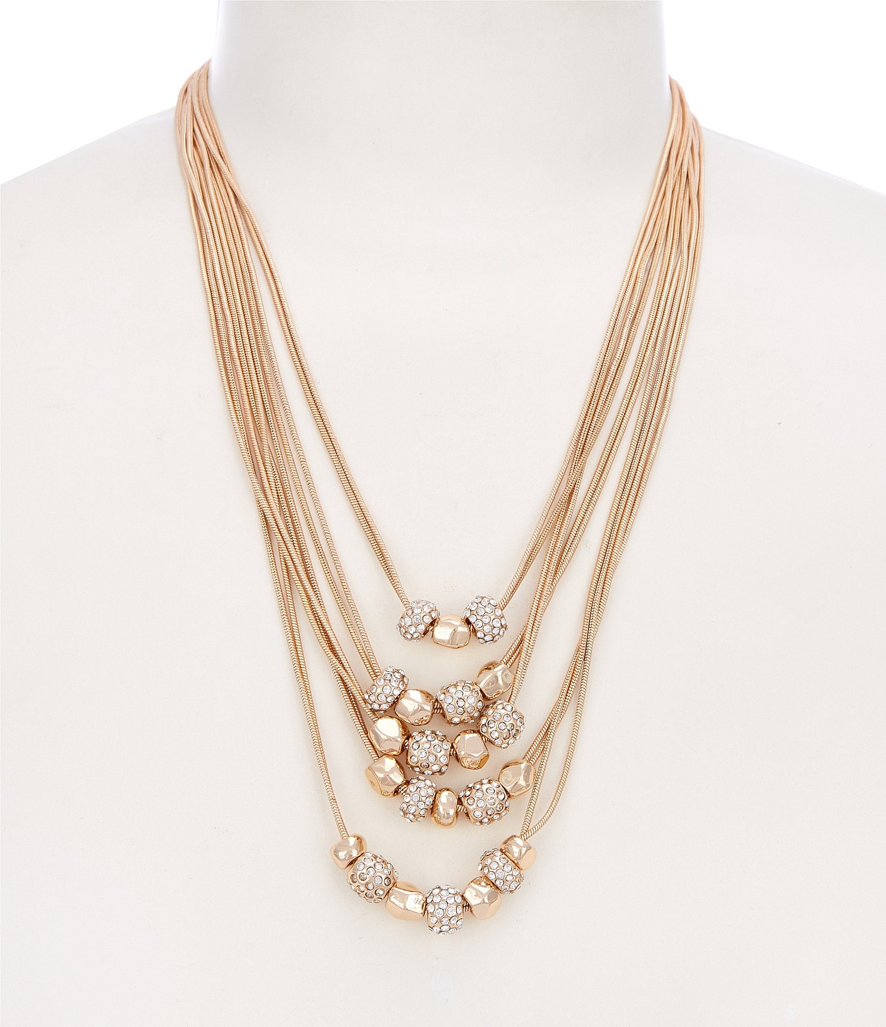 Dillard's Crystal Pave & Organic Metal Bead Multi Multi Strand Necklace