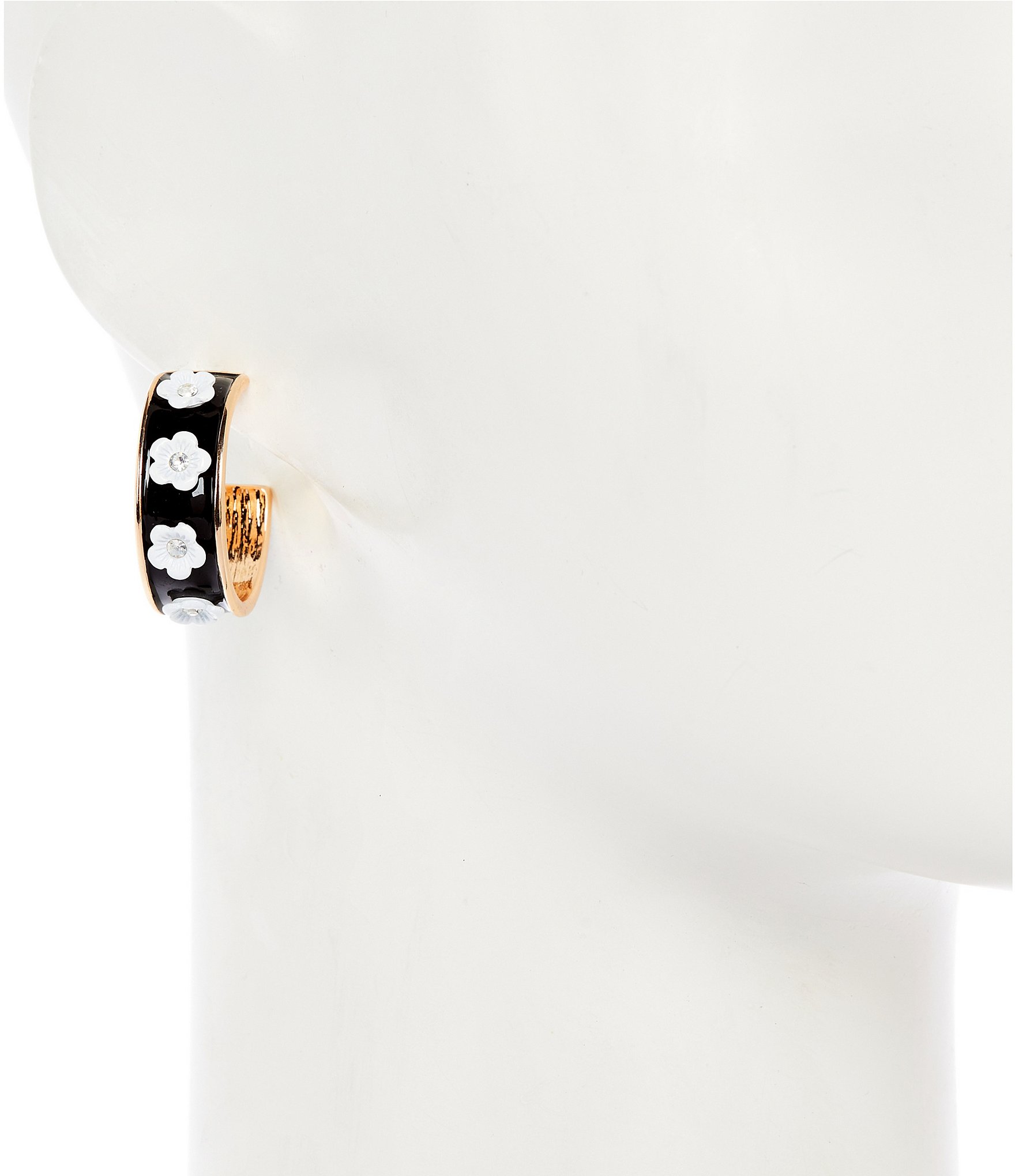 Dillard's Crystal Stone White Flower Enamel Hoop Earrings