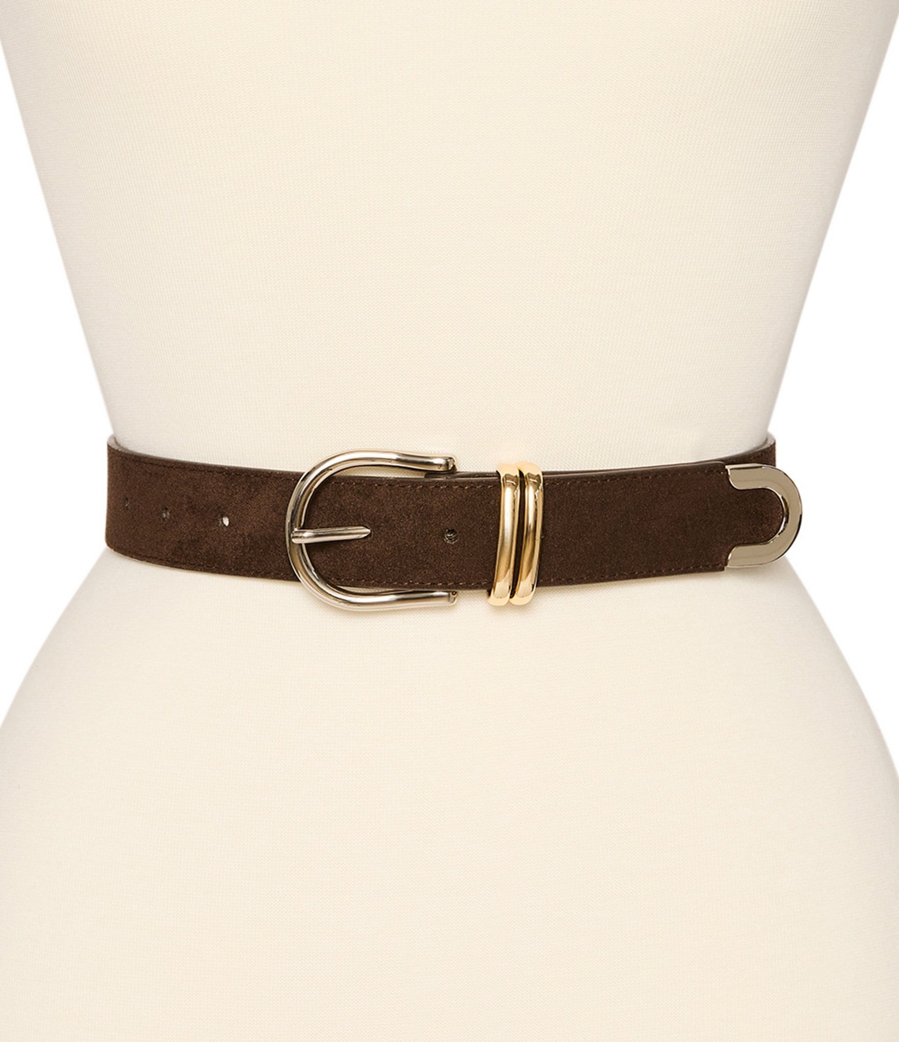 Dillard's Faux Suede Feathered Edge Stitch Belt