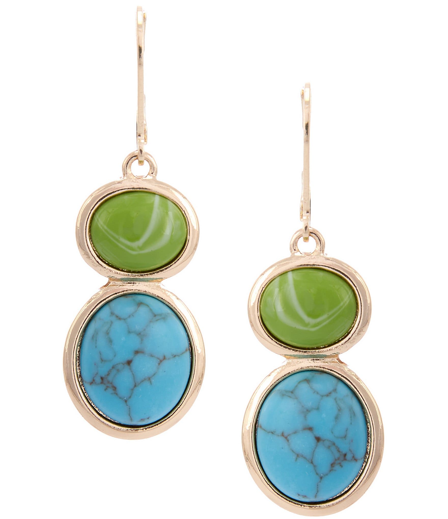 Dillard's Green & Turquoise Double Oval Drop Earrings