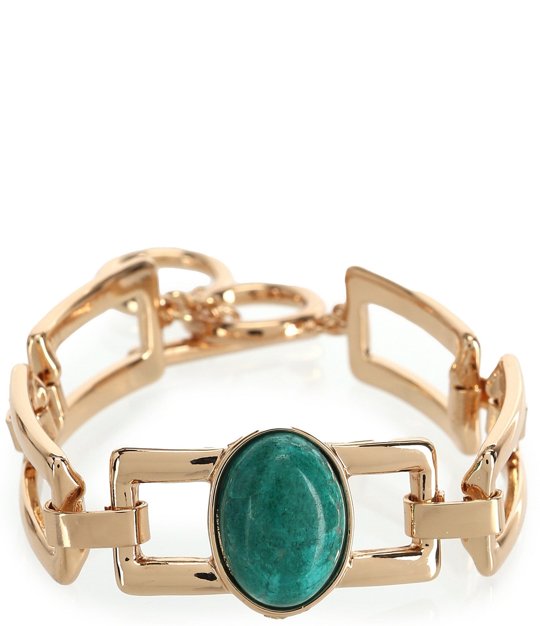 Dillard's Green Oval Stone Rectangle Chain Line Bracelet