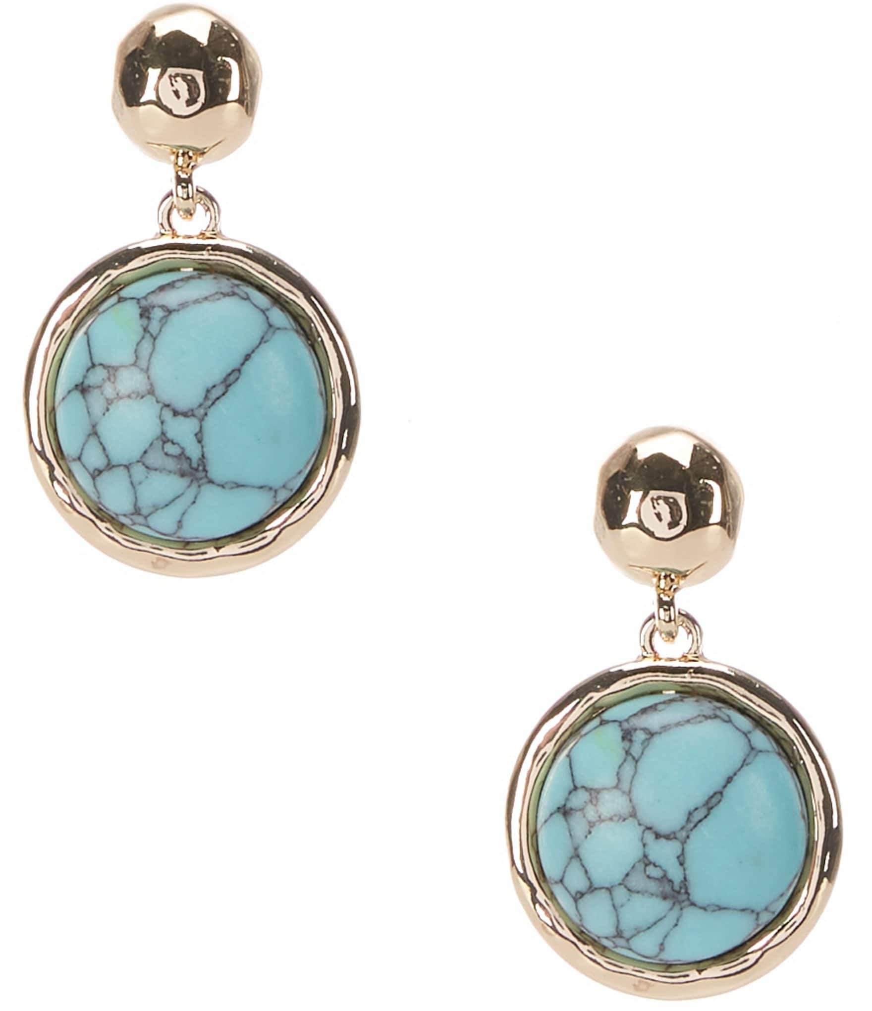 Dillard's Hammered Metal Stud Turquoise Stone Drop Earrings