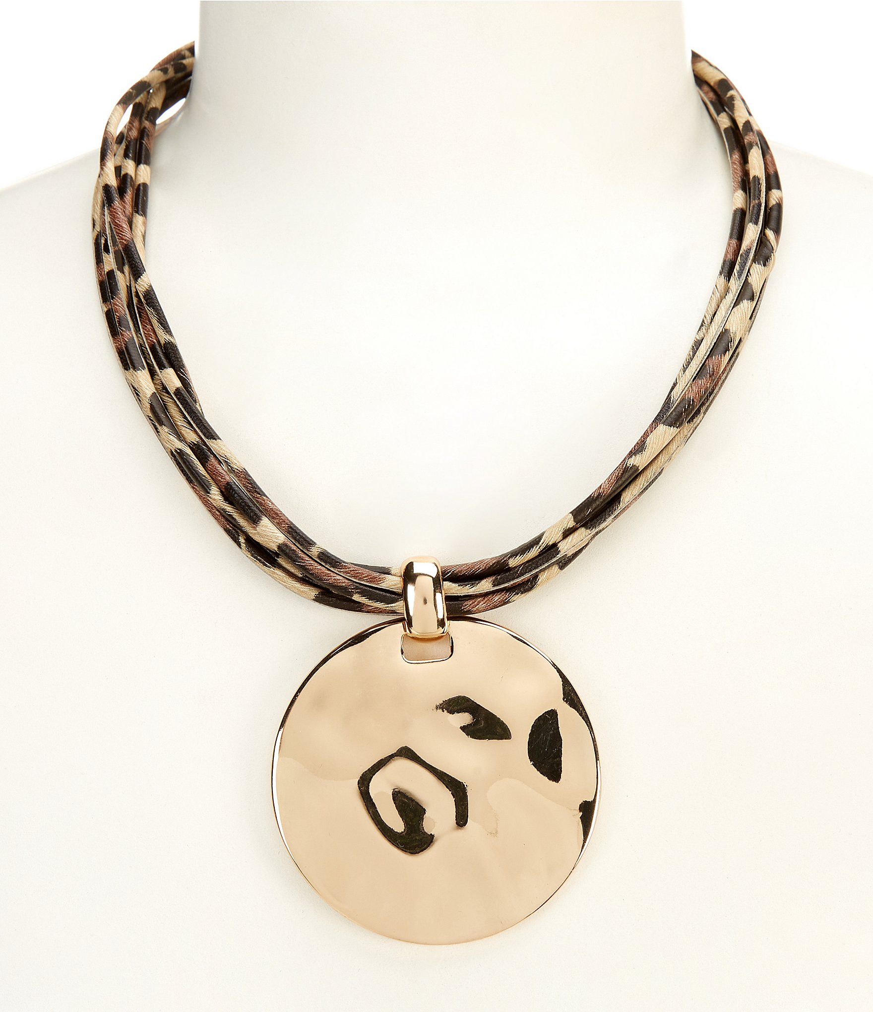 Dillard's Leopard Multi Row Leather Round Short Pendant Necklace