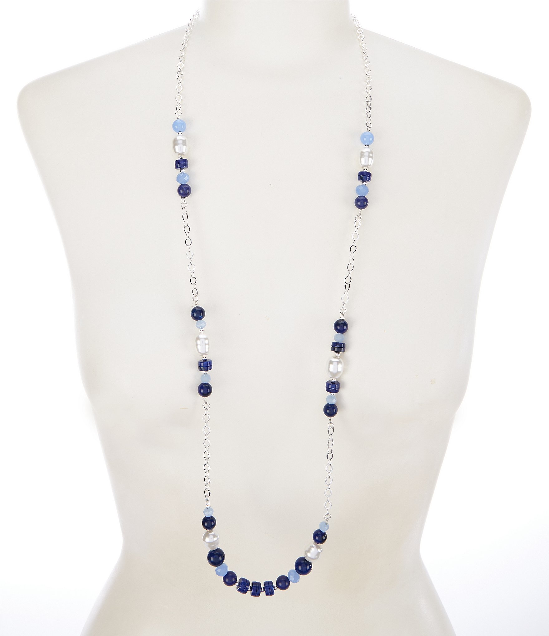 Dillard's Multi Blue Bead & Pearl Long Strand Necklace | Dillard's