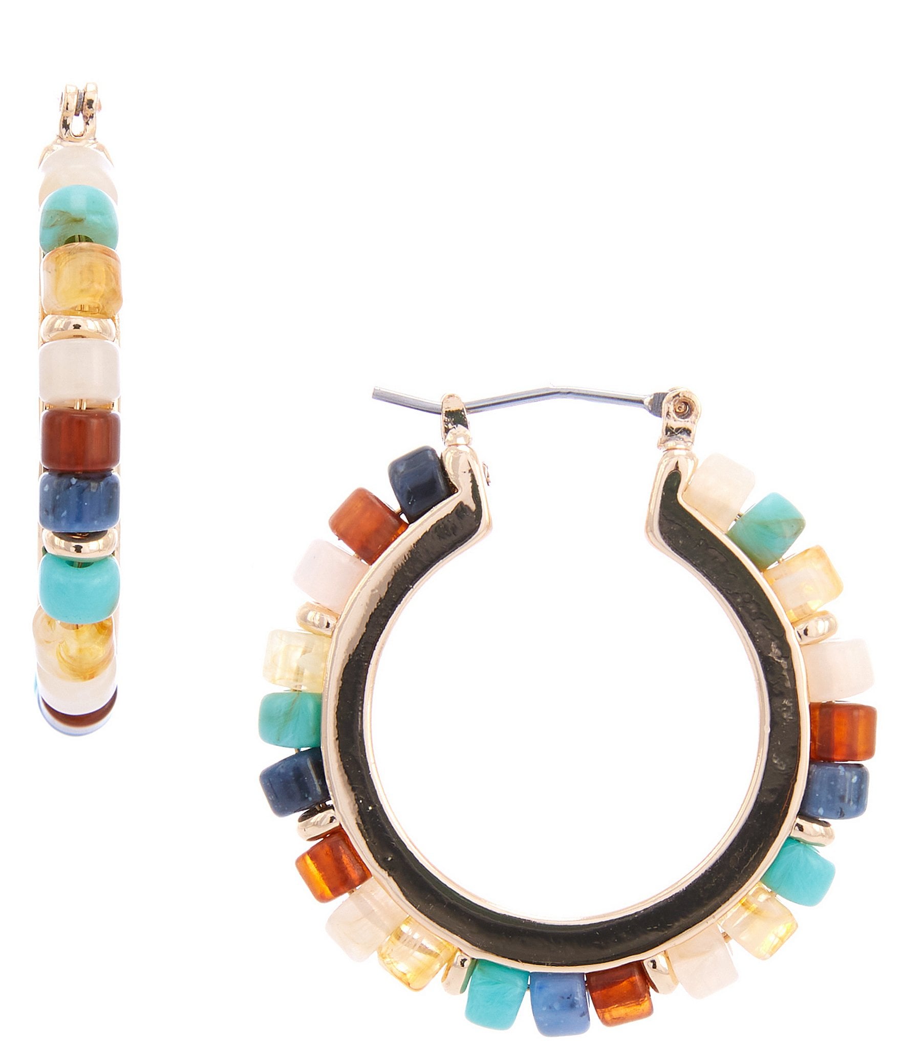Dillard's Multi Color Seed Bead Resort Metal Hoop Earrings