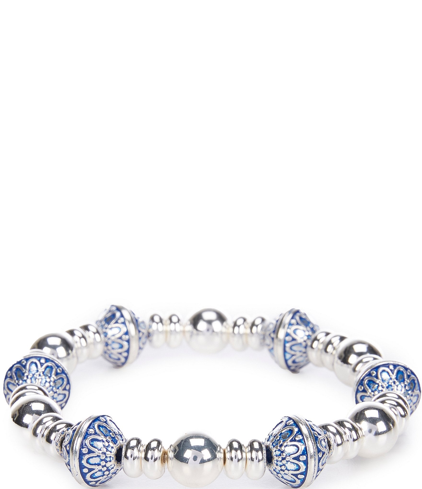 Dillard's Navy Wash Multi Textured Bead Stretch Bracelet