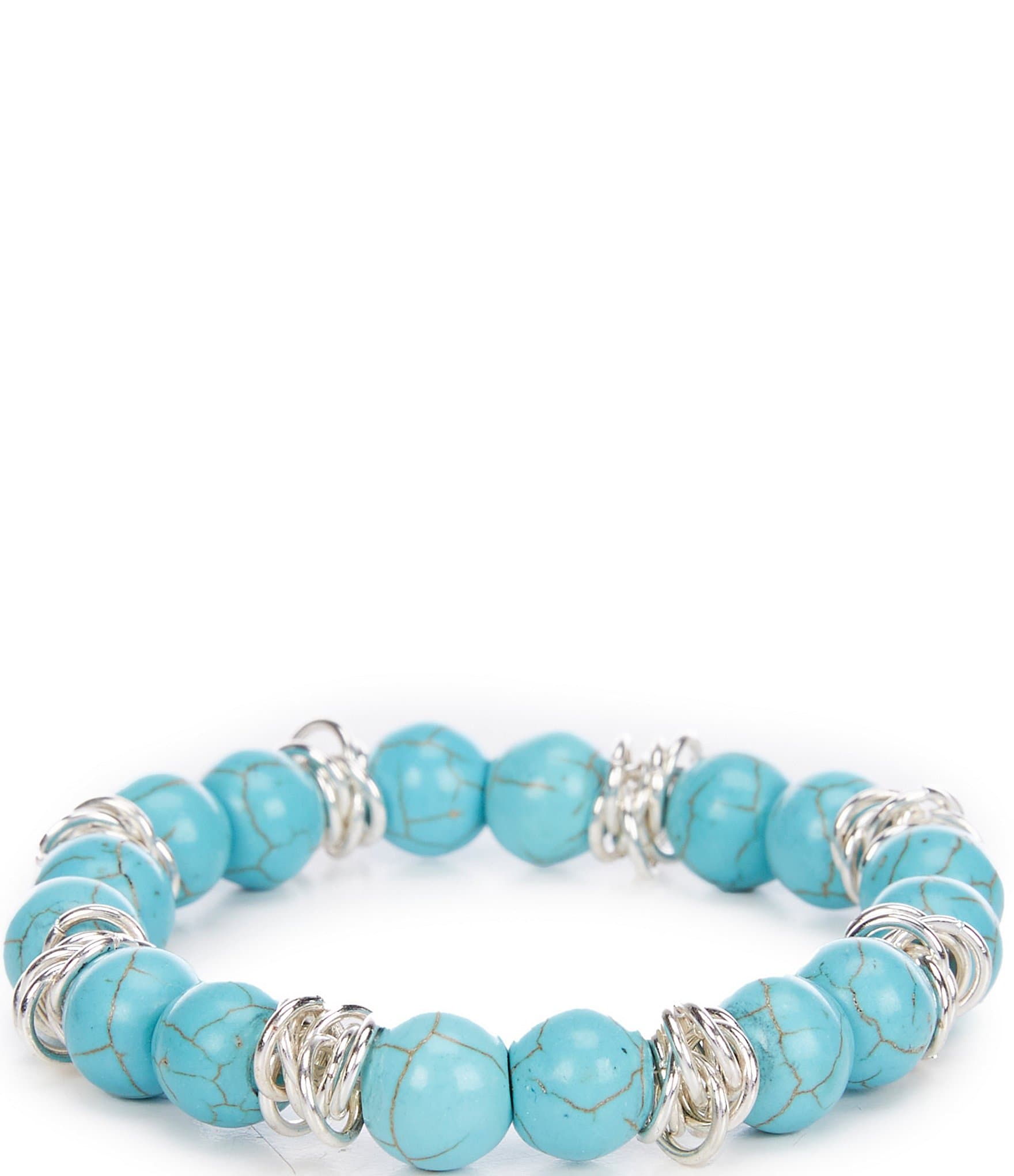 Dillard's Oval Link Chain Cluster Turquoise Beaded Stretch Bracelet