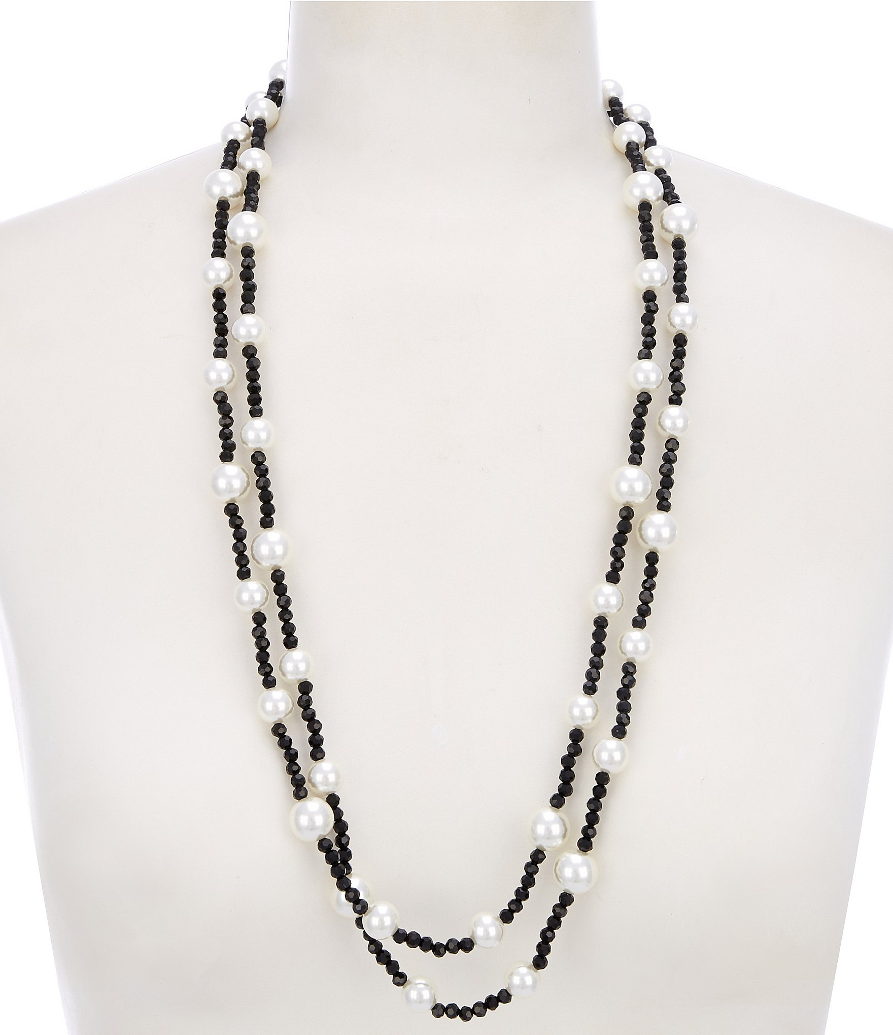 Dillard's Pearl & Jet Beaded Long Strand Necklace