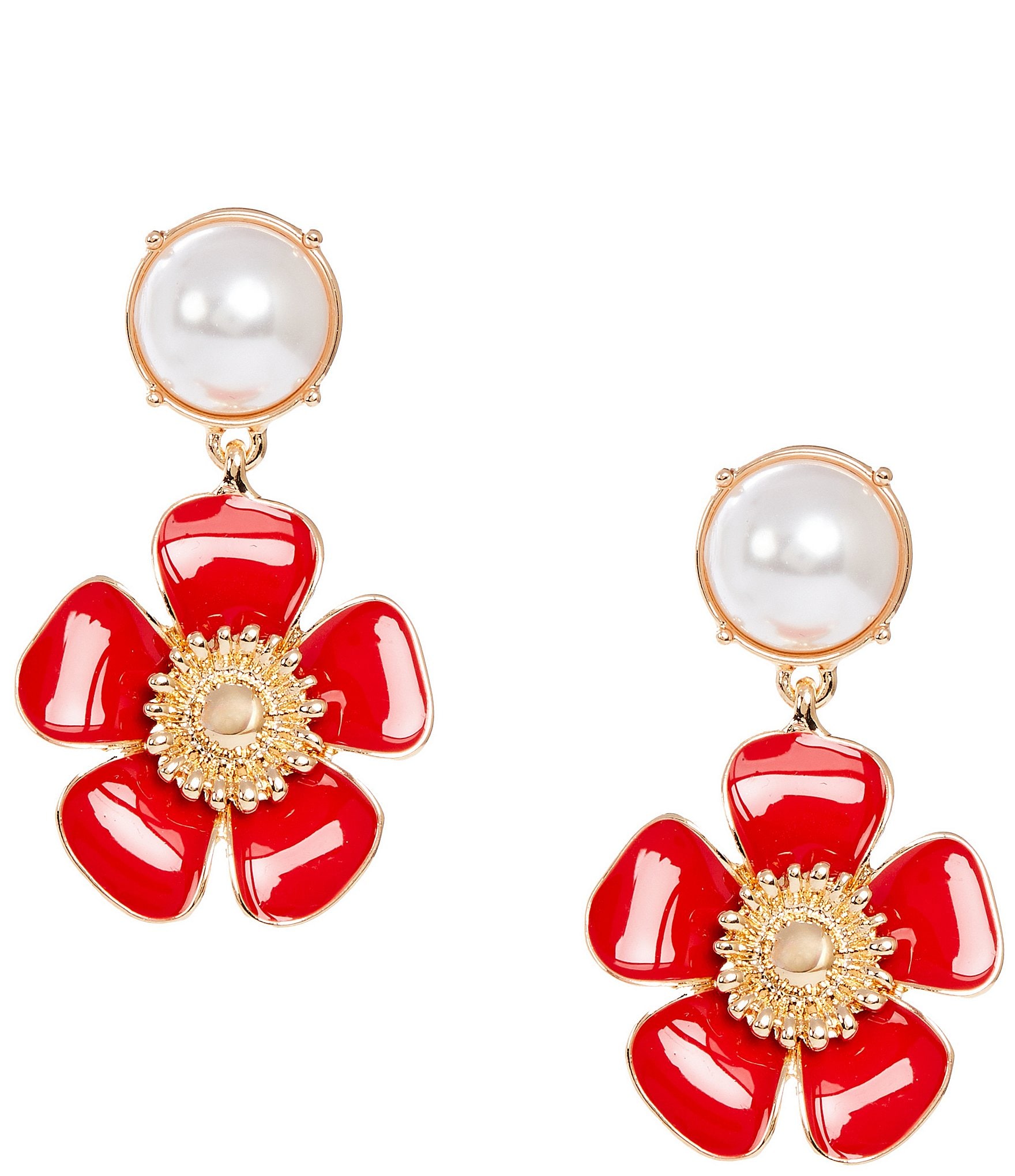 Dillard's Pearl Cabochon Enamel Flower Drop Earrings