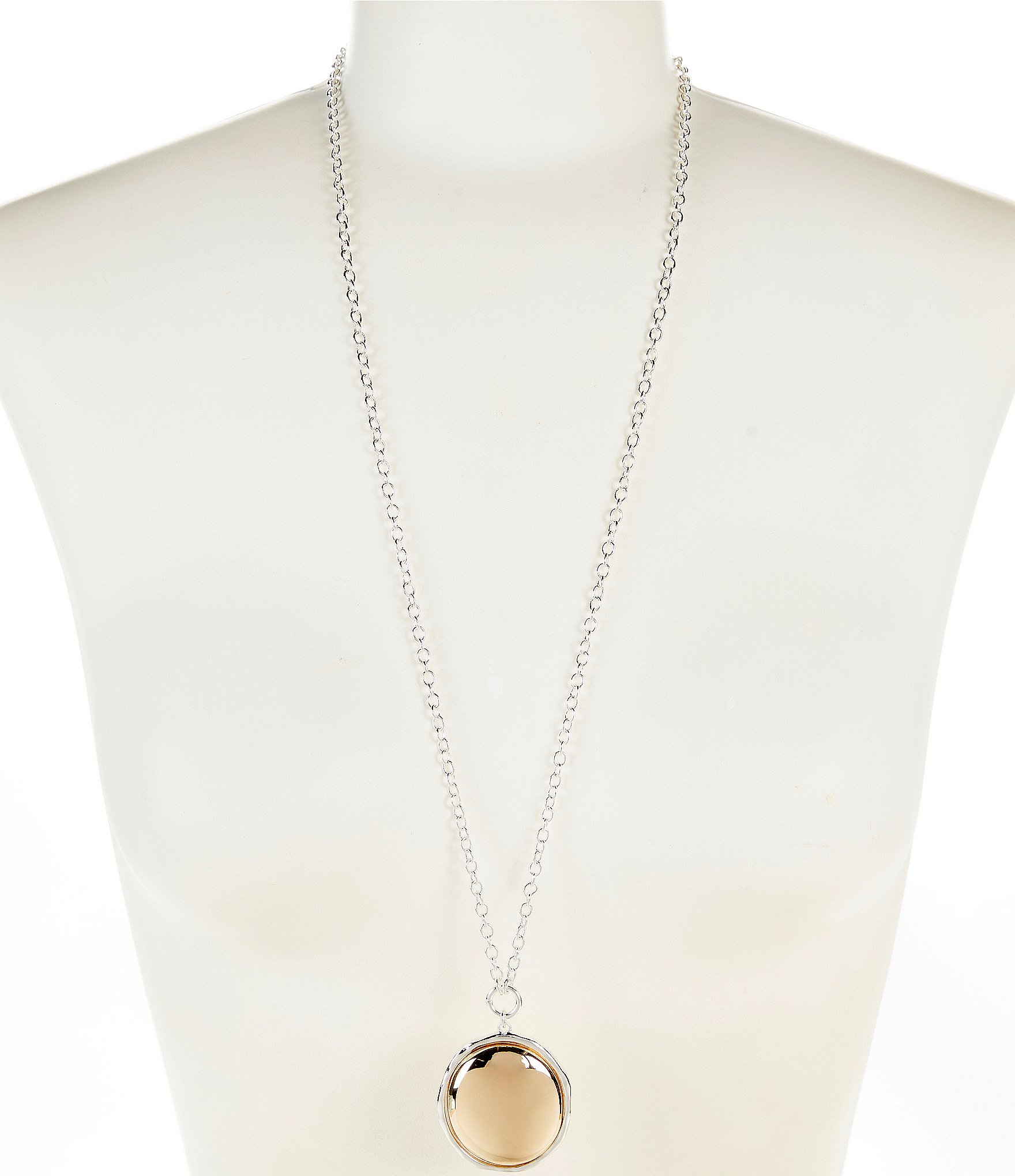 Dillard's Polished Two Tone Metal Wobbly Edge Long Pendant Necklace