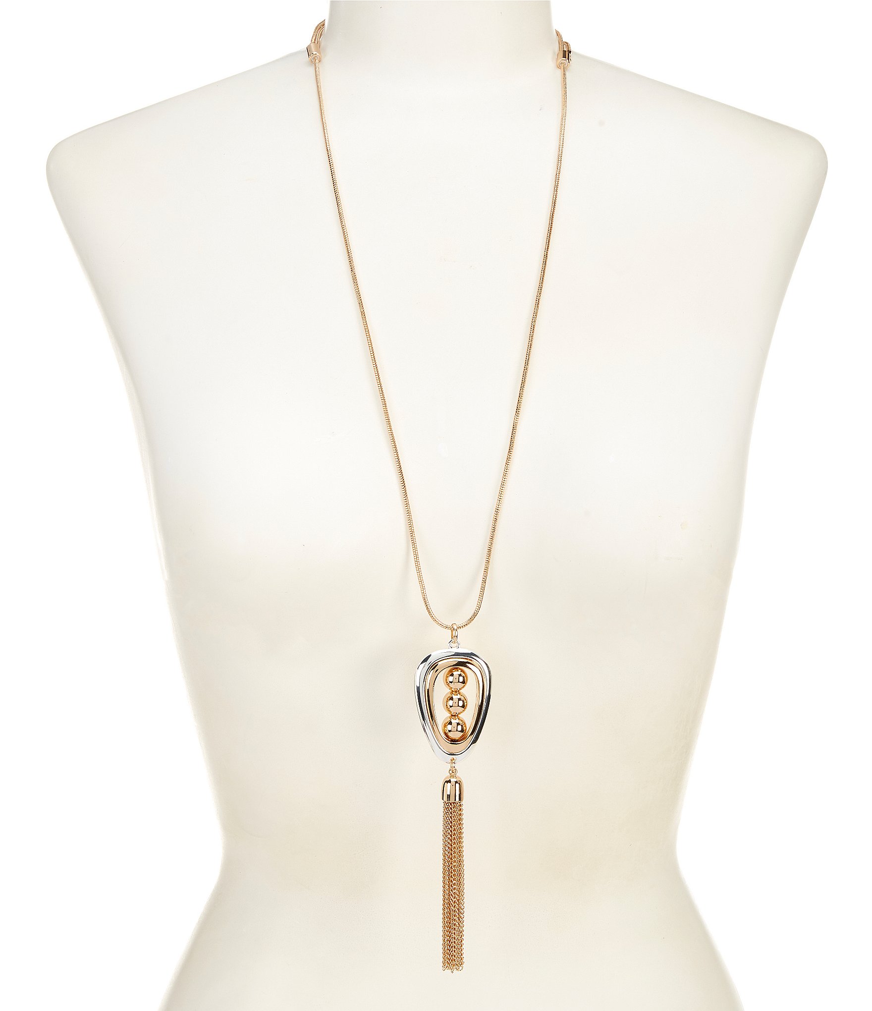 Dillard's Tassel Teardrop Two Tone Chain Tassel Pendant Necklace