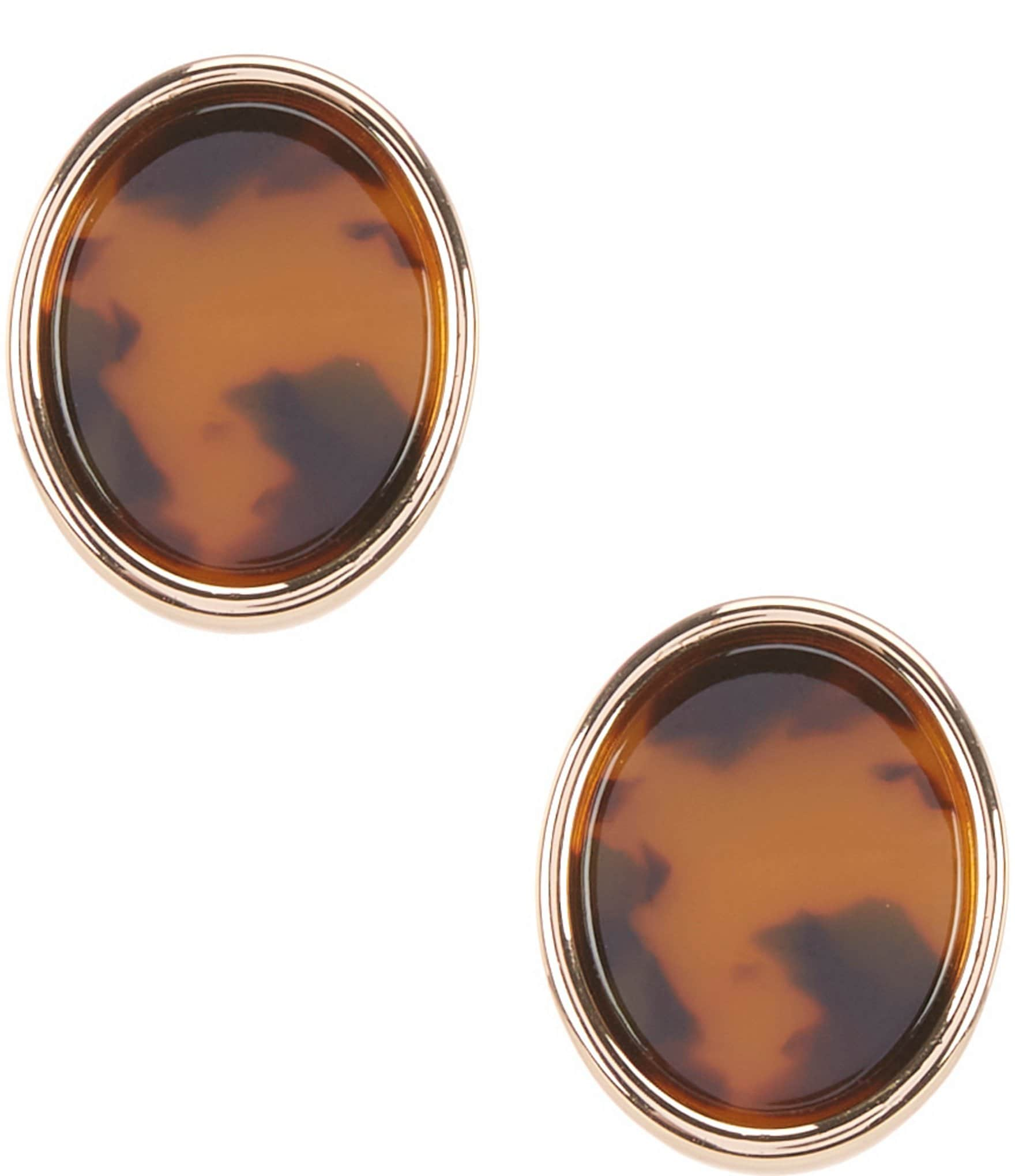 Dillard's Tortoise Cab Oval Metal Clip Drop Earrings