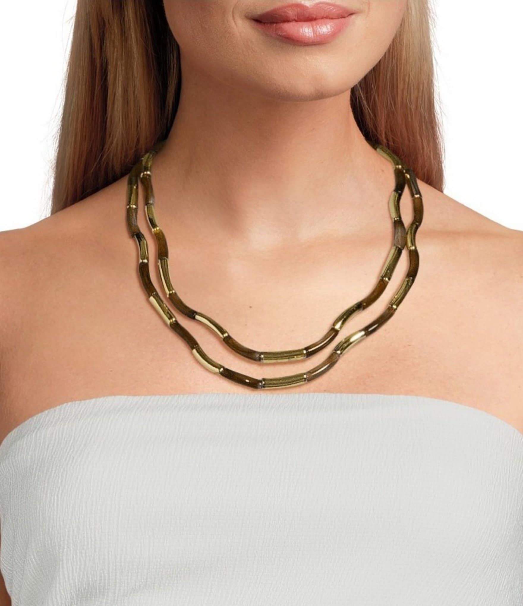 Dillard's Tortoise Tube Bead & Polished Metal Short Multi Strand Necklace