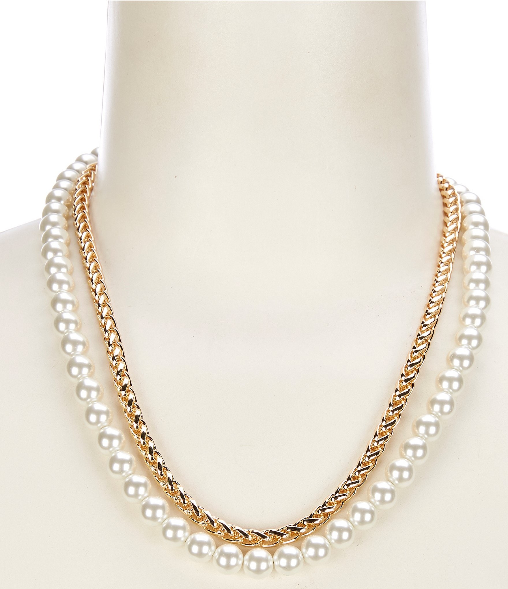 Dillard's Wheat Chain & Pearl Short Multi-Strand Necklace