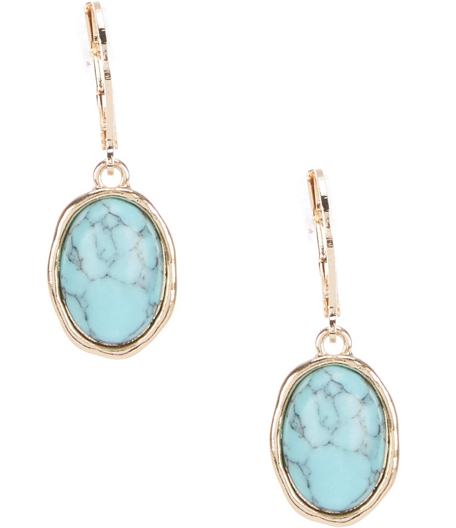 Dillard's Wobbly Metal Edge Turquoise Oval Cab Drop Earrings