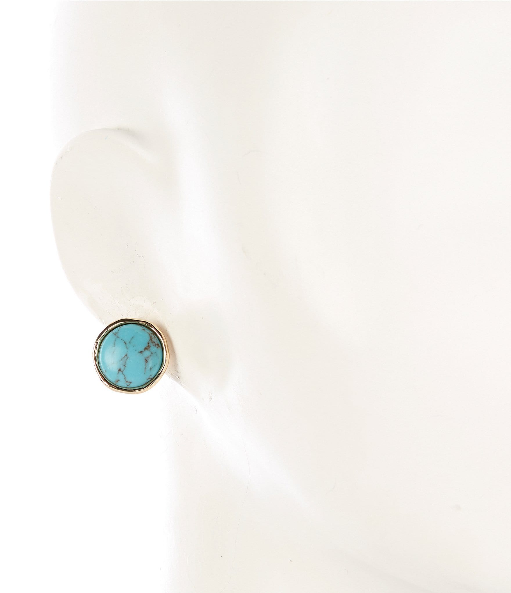 Dillard's Wobbly Metal Edge Turquoise Stone Round Clip-On Earrings