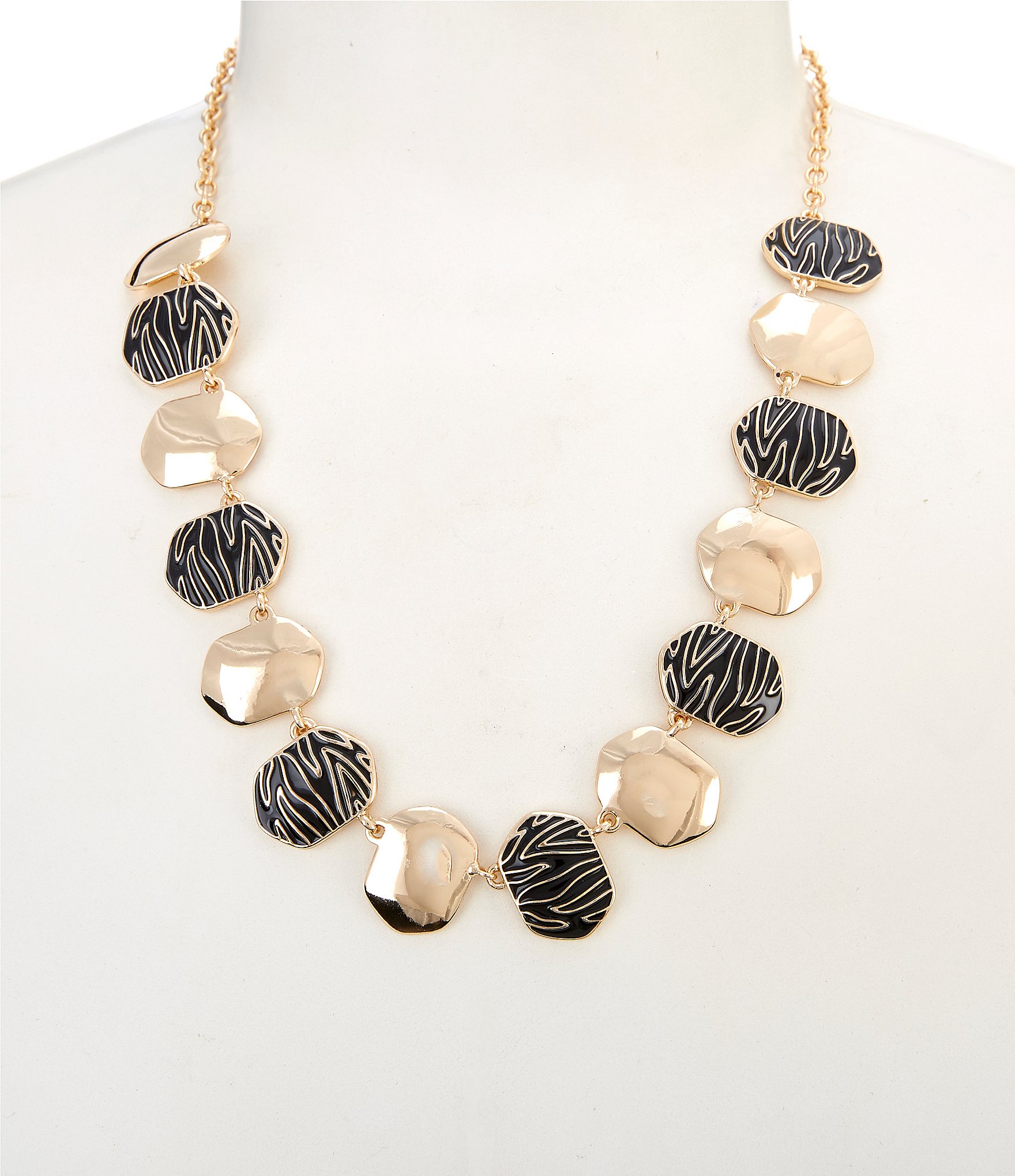 Dillard's Zebra Enamel Disc Long Strand Necklace