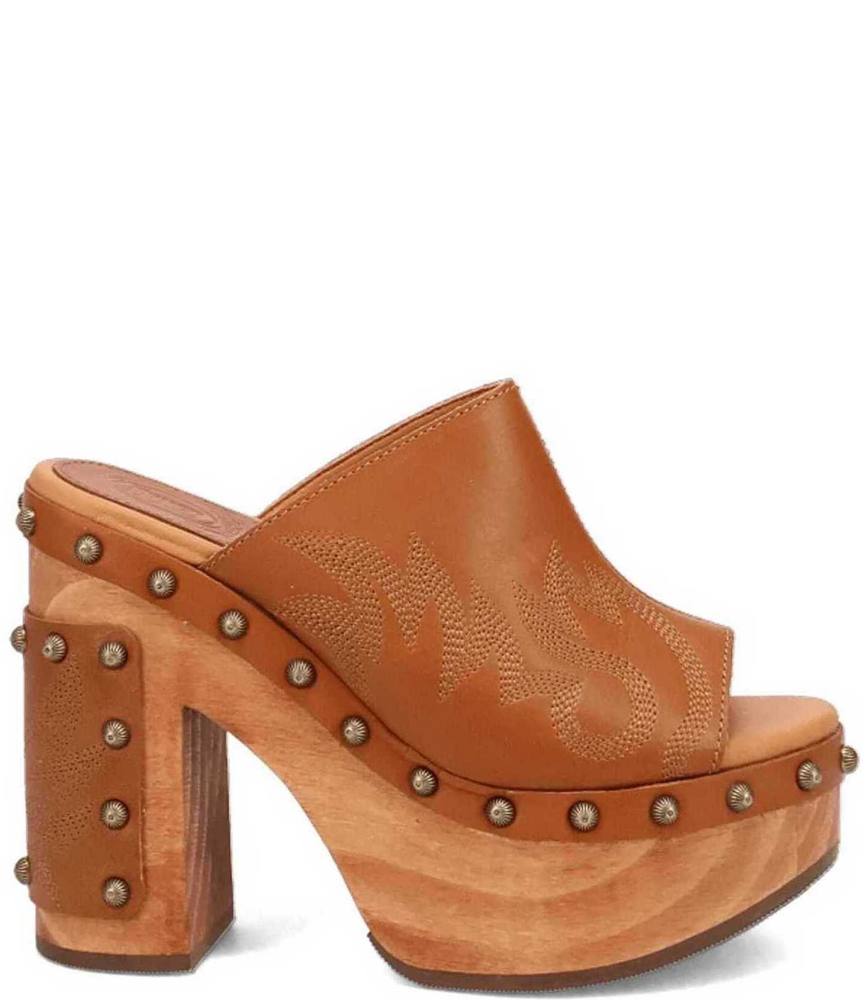Dingo Free Spirit Leather Studded Platform Slide Sandals