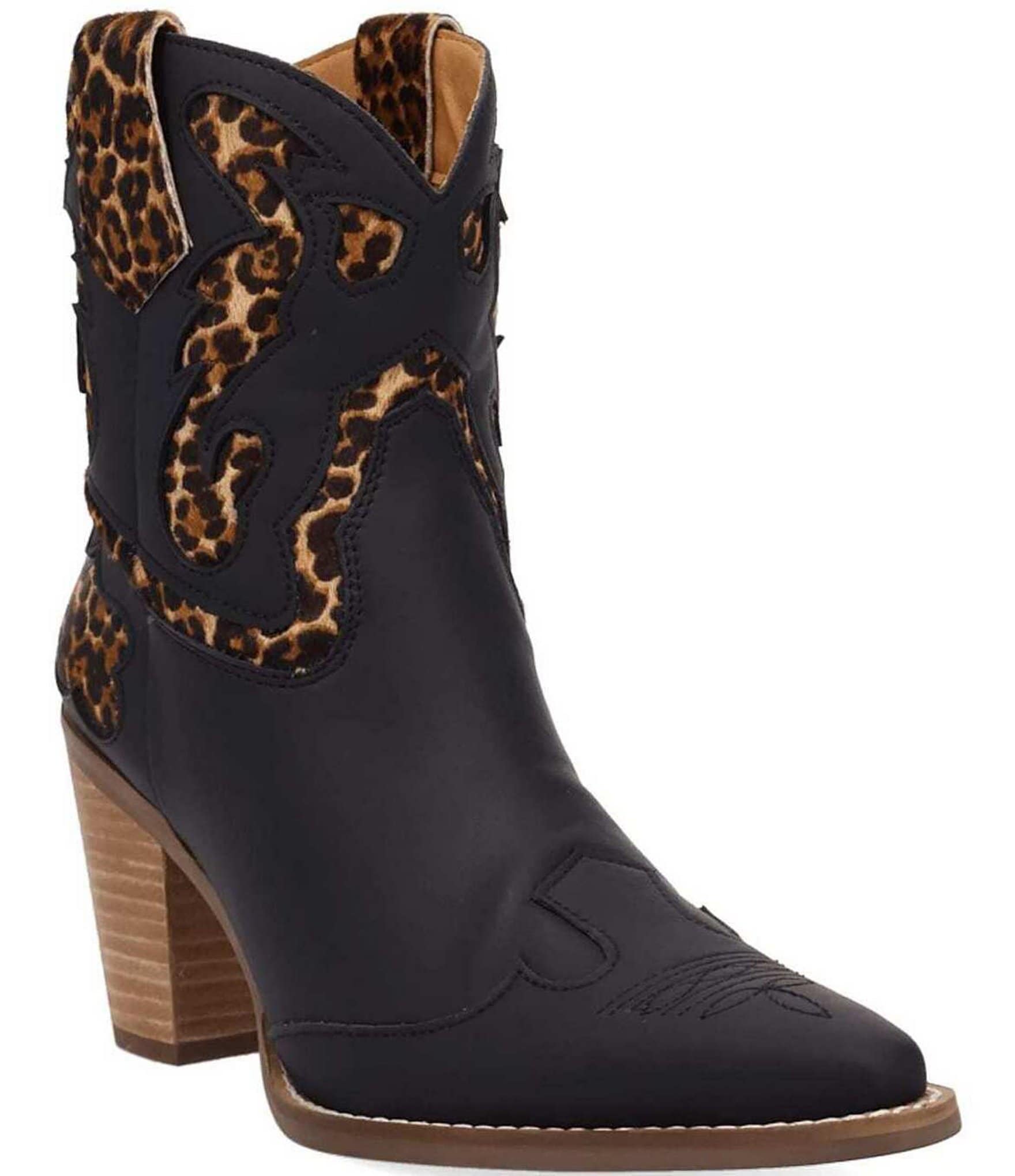 Dingo Run Wild Leather Leopard Print Suede Western Booties