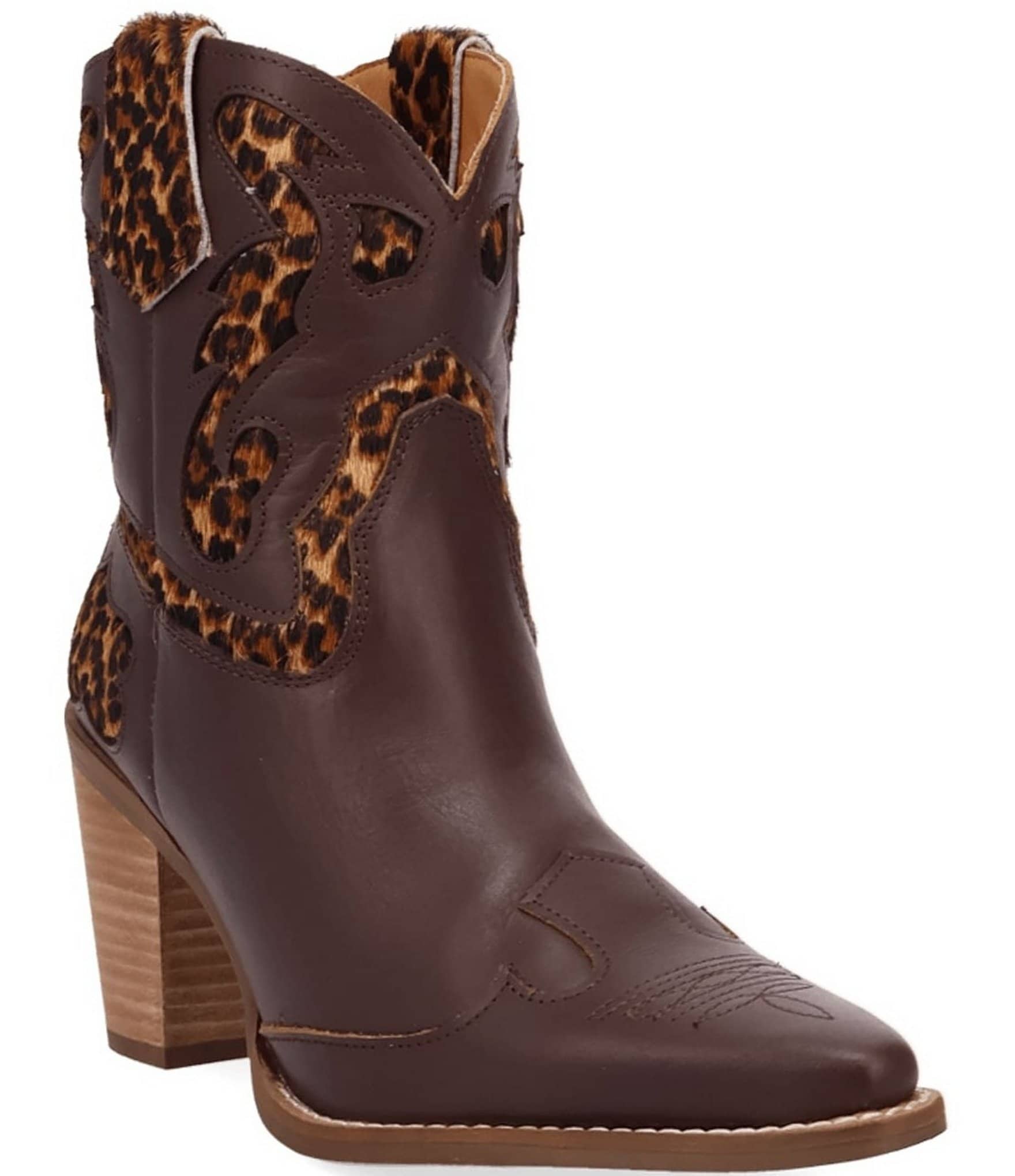 Dingo Run Wild Leather Leopard Print Suede Western Booties
